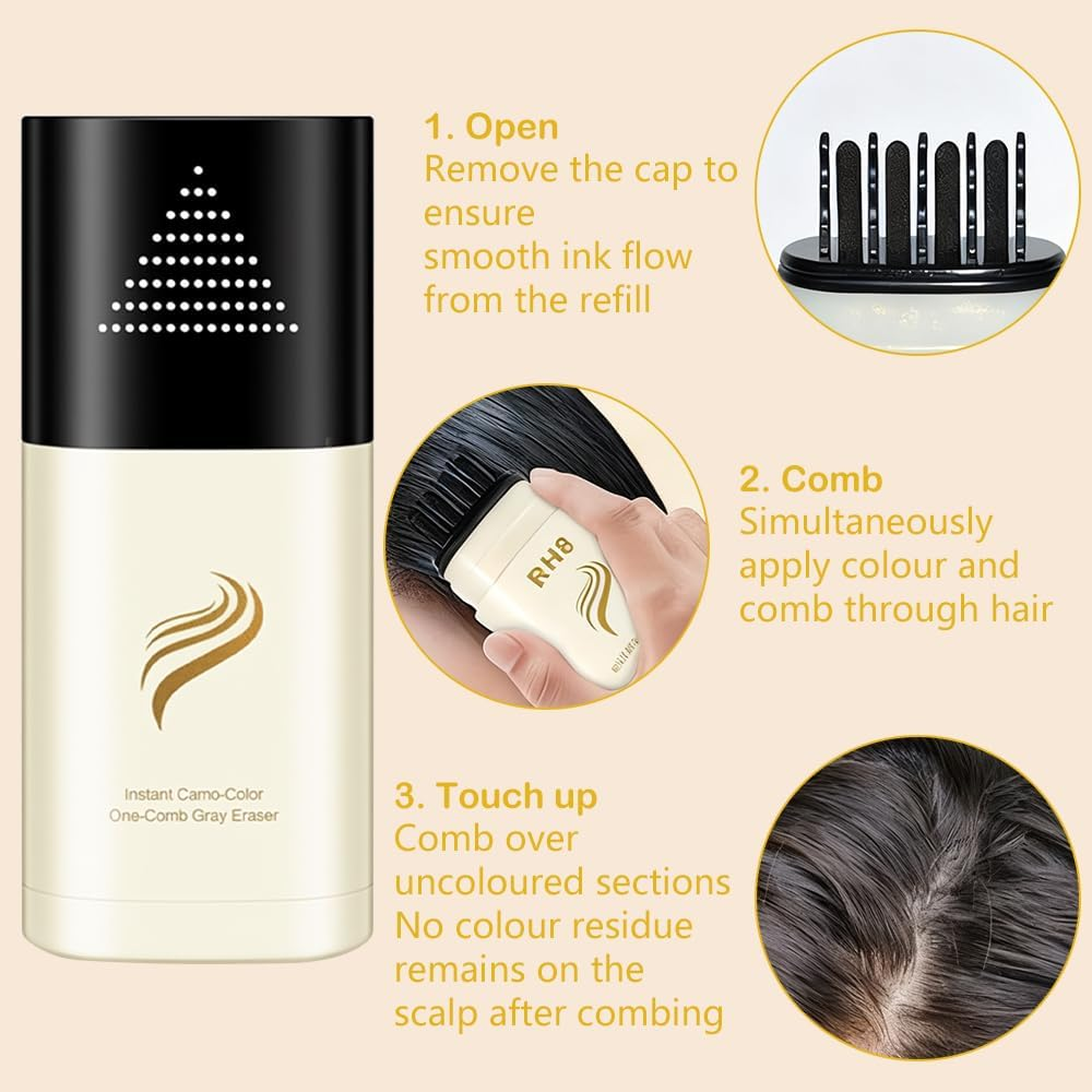 2-In-1 Hair Colour Pen & Comb - Instant Grey Hair Cover for Women & Men | Waterproof and Sweatproof Root Colour Pen for All Hair Types image number 5