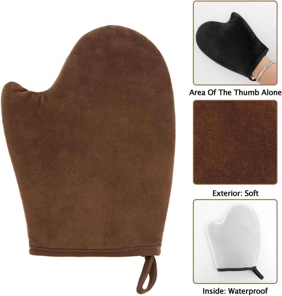 Tanning Mitt,Self Tanning Mitt Applicator Kit 2 in 1,Brown Double Sided Design Artificial Back Applicator with Thumb,Multipurpose Ultra Soft and Streak Free,Reusable Sunless Glove for Streak-Free Tan image number 2