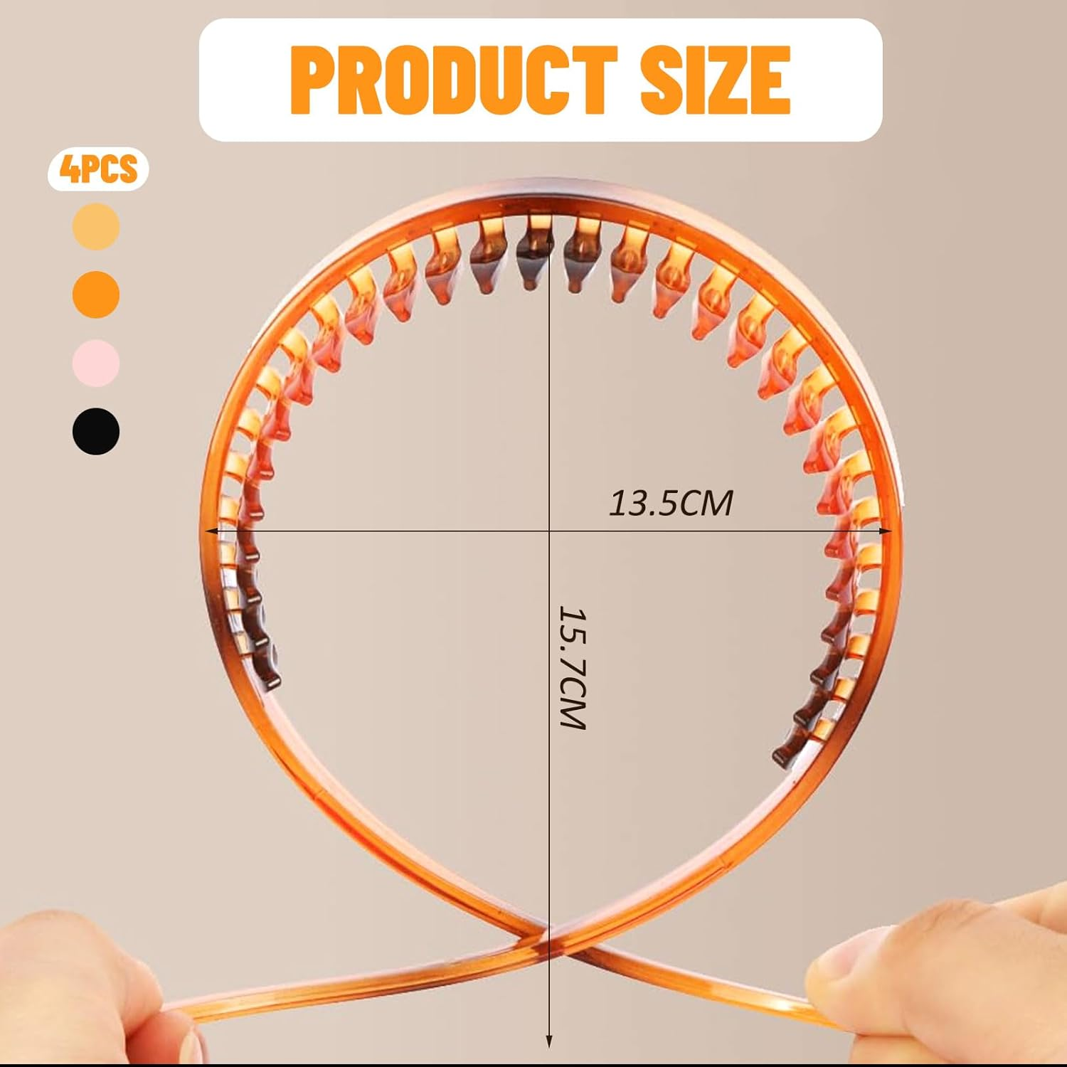 Celblisora 4 Pack Transparent Amber Non-Slip Headbands for Women Glasses Wearers, No Pressure, No Headaches, Zigzag Sunglasses Headband Made of Plastic with Teeth image number 2