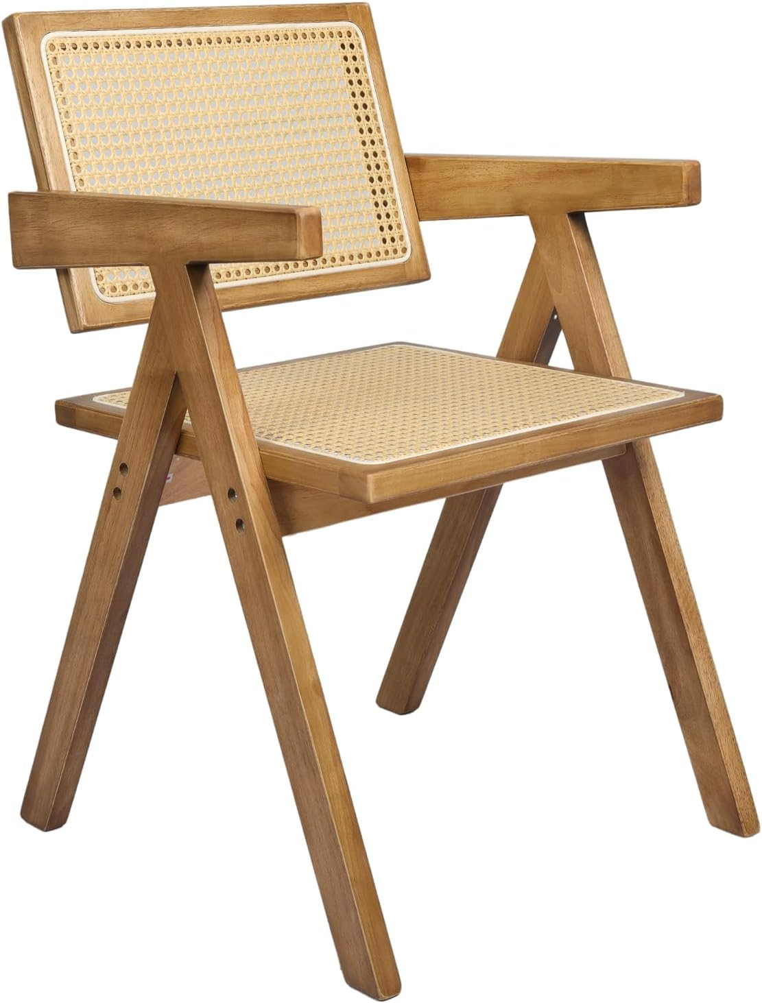 LEVEDE Dining Chairs Solid Wood, Wicker Chairs with Breathable Rattan Mesh Seat, Casual Reading Seat, Home Furniture for Dining Room, Living Room, Courtyard, Cafe, Camping (Walnut Brown)