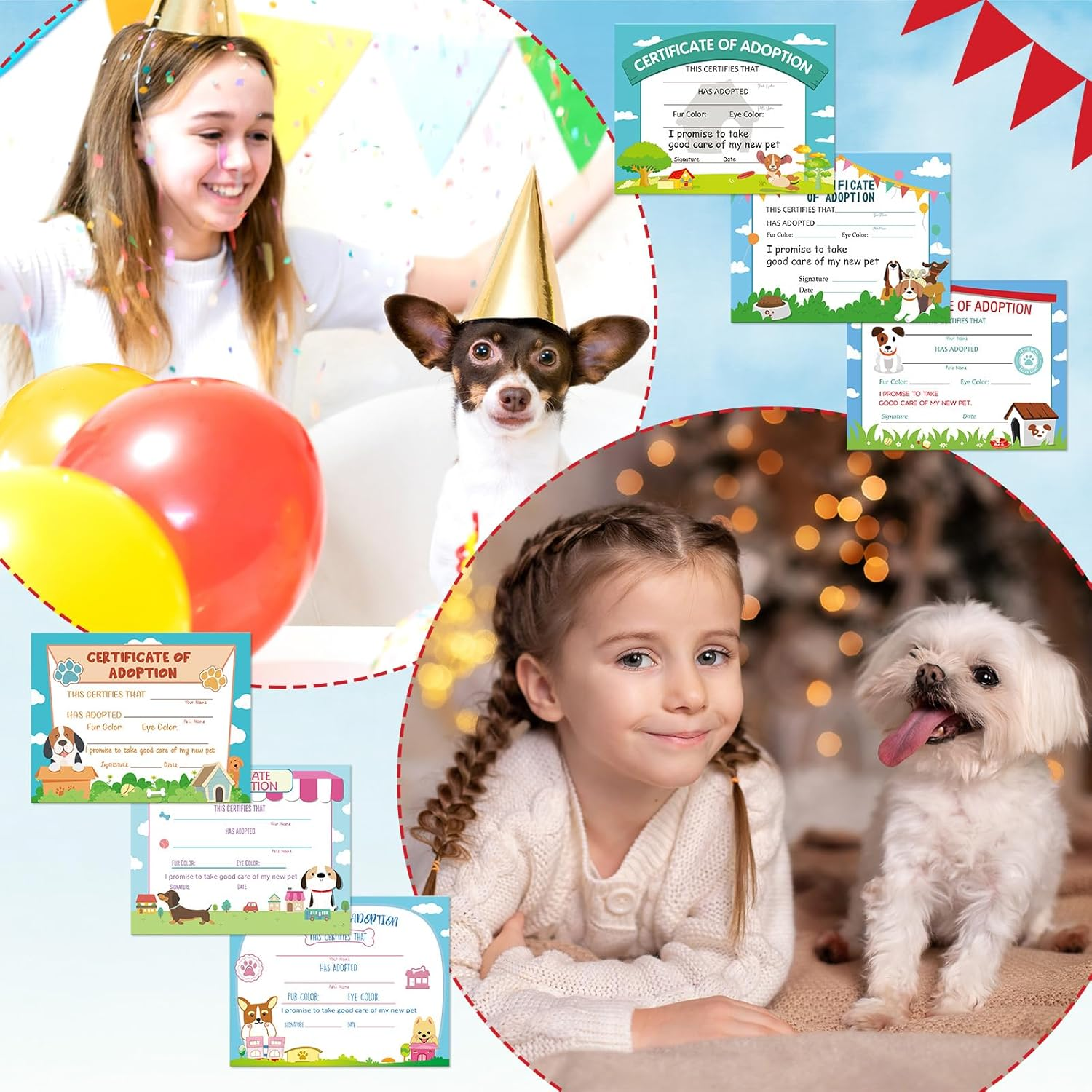 Dunzoom 24 Pcs Dog Adoption Certificates Adopt Puppy Certificate for Puppy Parties & Pet Adoption Centers 11 X 8.5 Inches image number 1
