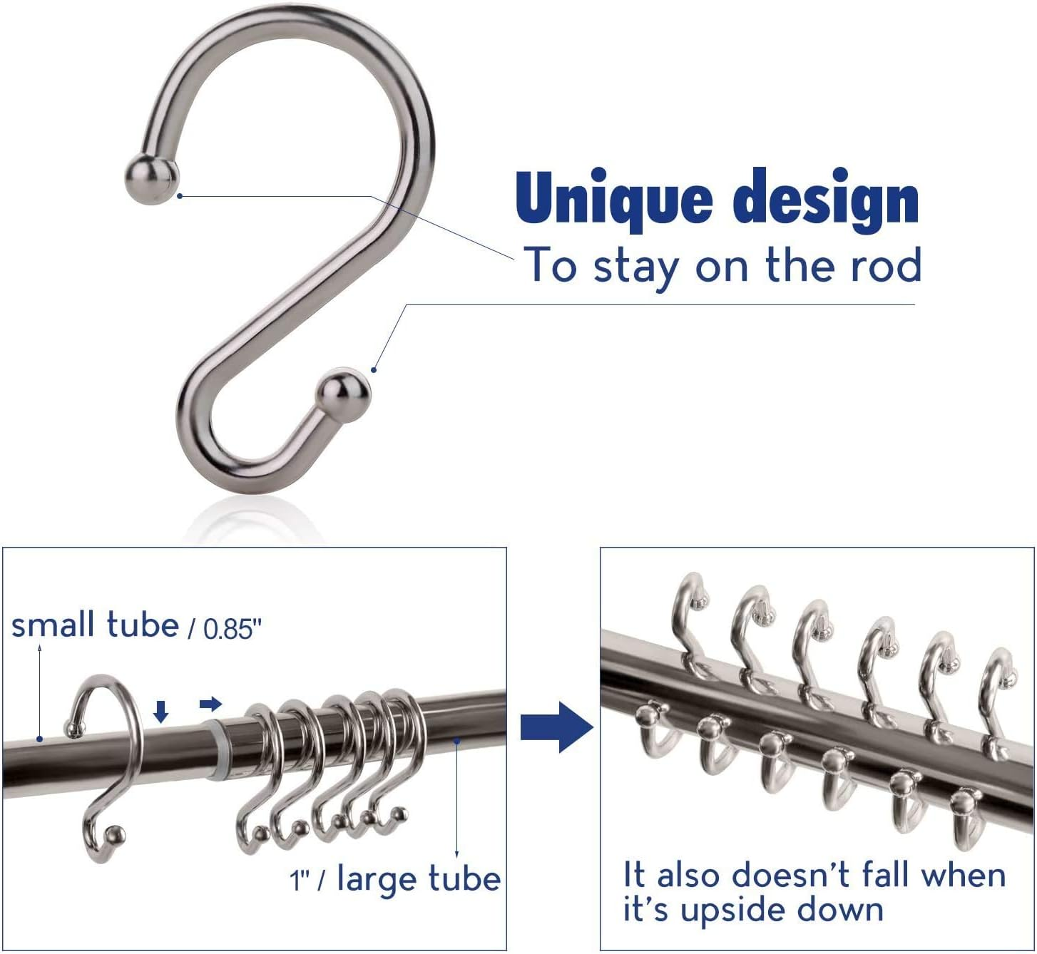 24PCS Metal Shower Curtain Hooks，Rust Resistant S Shaped Hooks Hangers for Shower Curtains, Kitchen Utensils, Clothing, Towels, Etc.(Nickel) image number 5