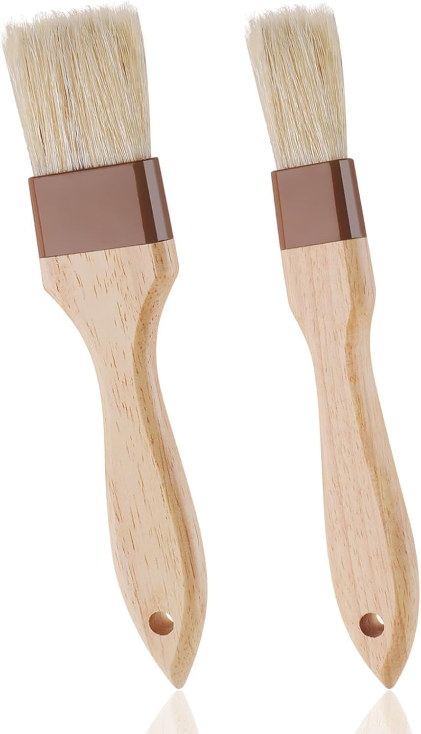 Natural Bristle Pastry Brushes 2-Pack, Dual Sizes (1" & 1.5") Beechwood Handle Basting Brushes for Cooking, Grilling, Baking, Oil, Butter & Marinade image number 2