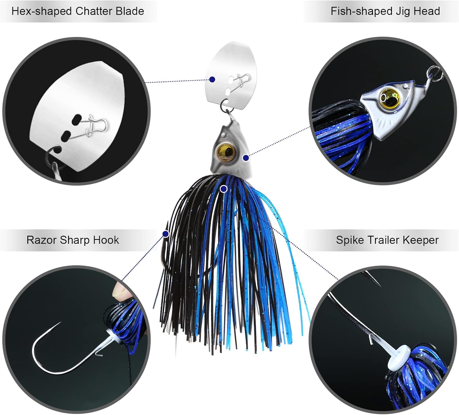 Tungsten Bladed Swim Jig Heads for Fishing - 4 Pack of Fishing Jigs for Large and Small Mouth Bass, Trout, Walleye - with Bladed Head image number 1
