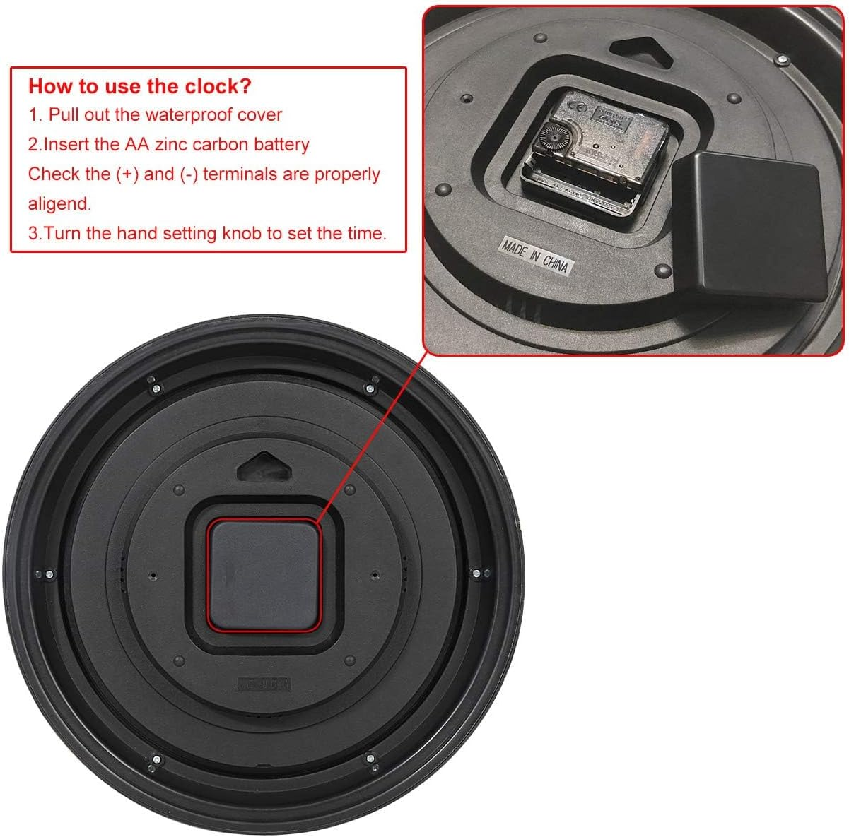 12 Inch Indoor Outdoor Wall Clock Waterproof with Temperature and Humidity Combo,Battery Operated Non Ticking Silent Clock Wall Decorative 1Pcs image number 6