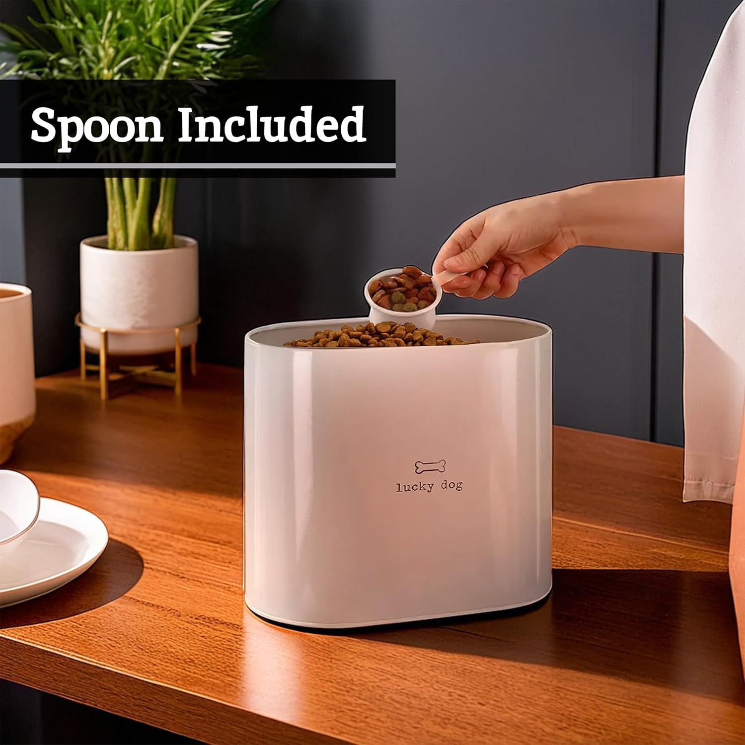 Premier Housewares Adore Pets Lucky Dog Food Storage Bin with Spoon, 6.5 L - Natural image number 1