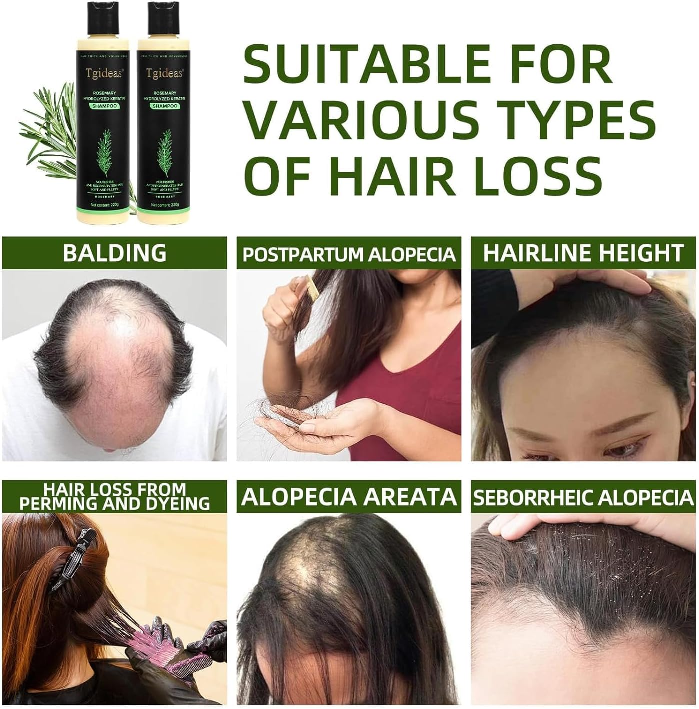 Tgideas Organic Rosemary Hair Growth Shampoo for Women and Men-Natural Thickening & Strengthening Shampoo with Hydrolyzed Keratin for Thinning Hair & Hair Loss 7.4 Fl.Oz