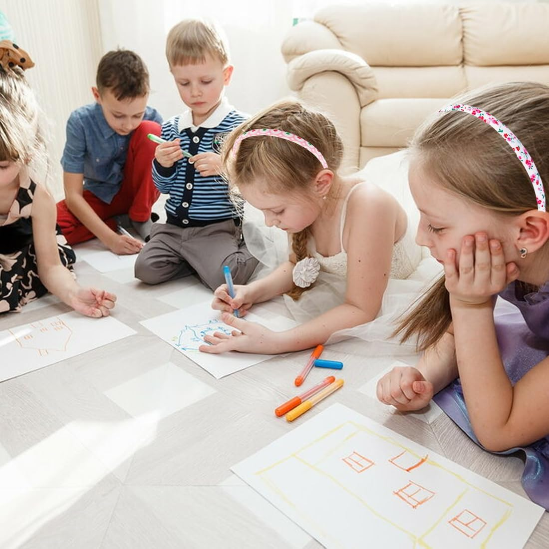 LAKJUOZ Toddler Girls Flower Headband, Pack of 6, Flower Crown Headband, Flower Wreath, Flower Hair Accessories, Wedding, Turban Newborn Headband, Polyester Headbands, Hair Accessories, Baby for Party image number 3
