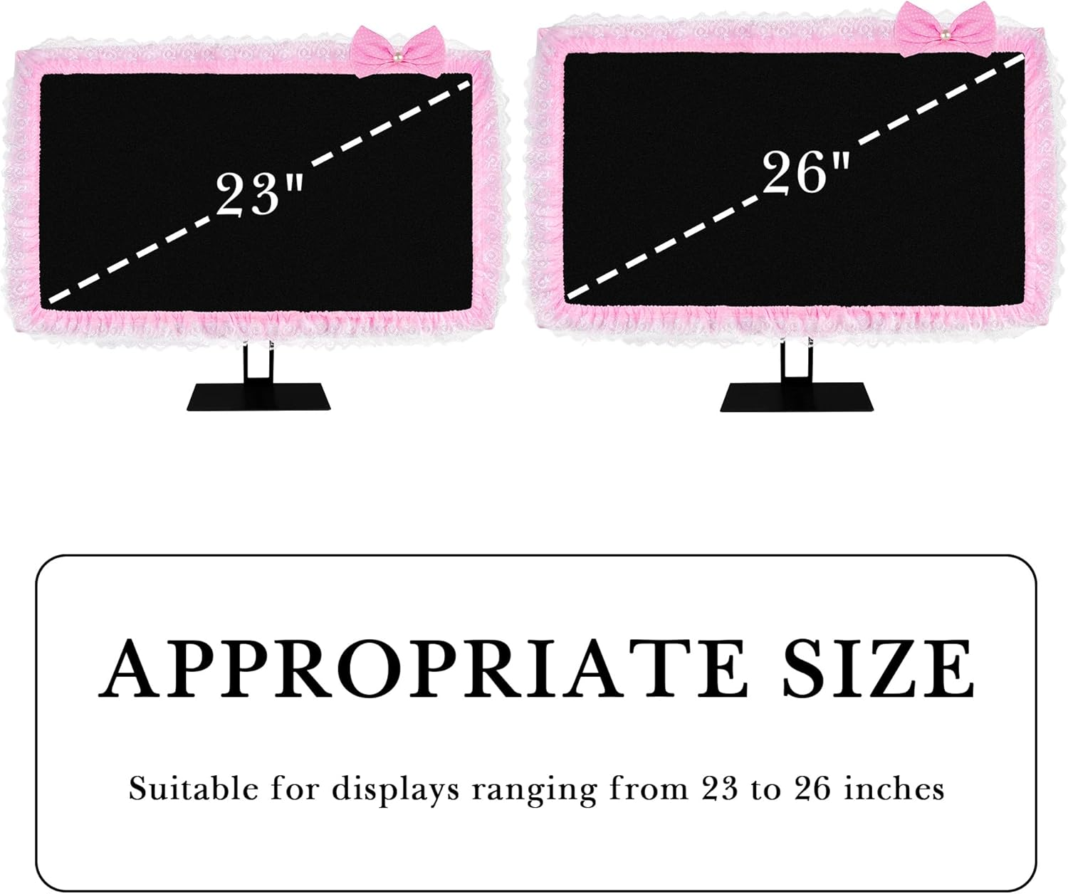 Reignsword 2 Pack Cute Computer Monitor Cover, 23''-26'' Elastic Monitor Dust Cover with Bow Knot, Lovely Monitor Accessories Screen Monitor Decoration for Tablet (Pink)