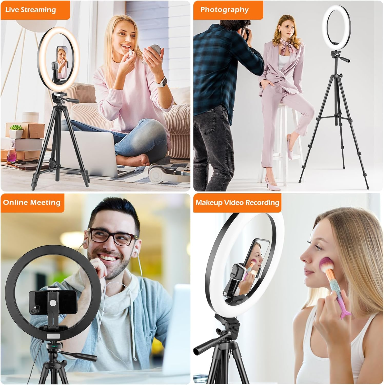 Sensyne 12'' Ring Light with 50'' Extendable Tripod Stand, LED Circle Lights with Phone Holder for Live Stream/Makeup/Youtube Video/Tiktok, Compatible with All Phones image number 1