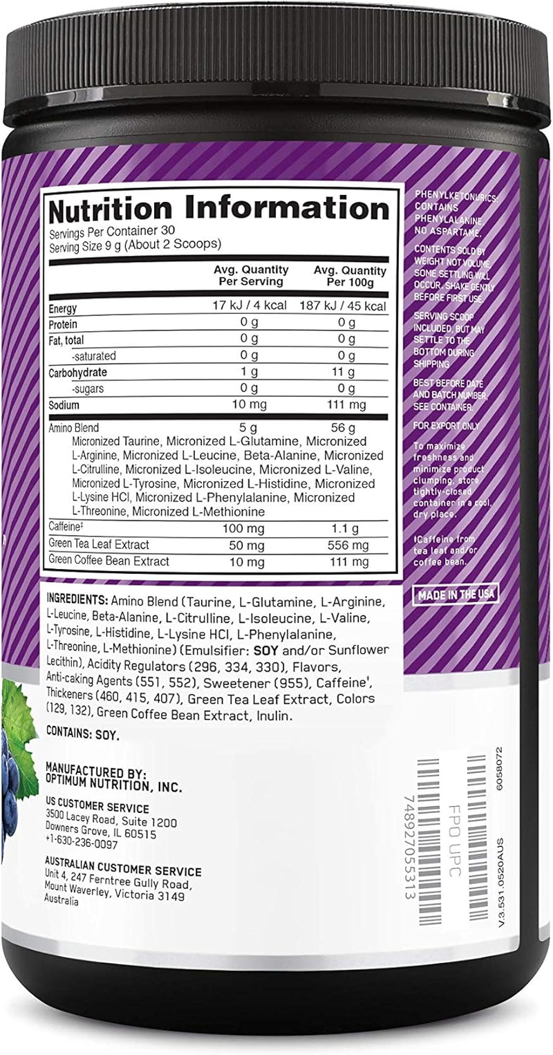 OPTIMUM NUTRITION Amino Energy Powder, Concord Grape, 270G, 30 Servings image number 1