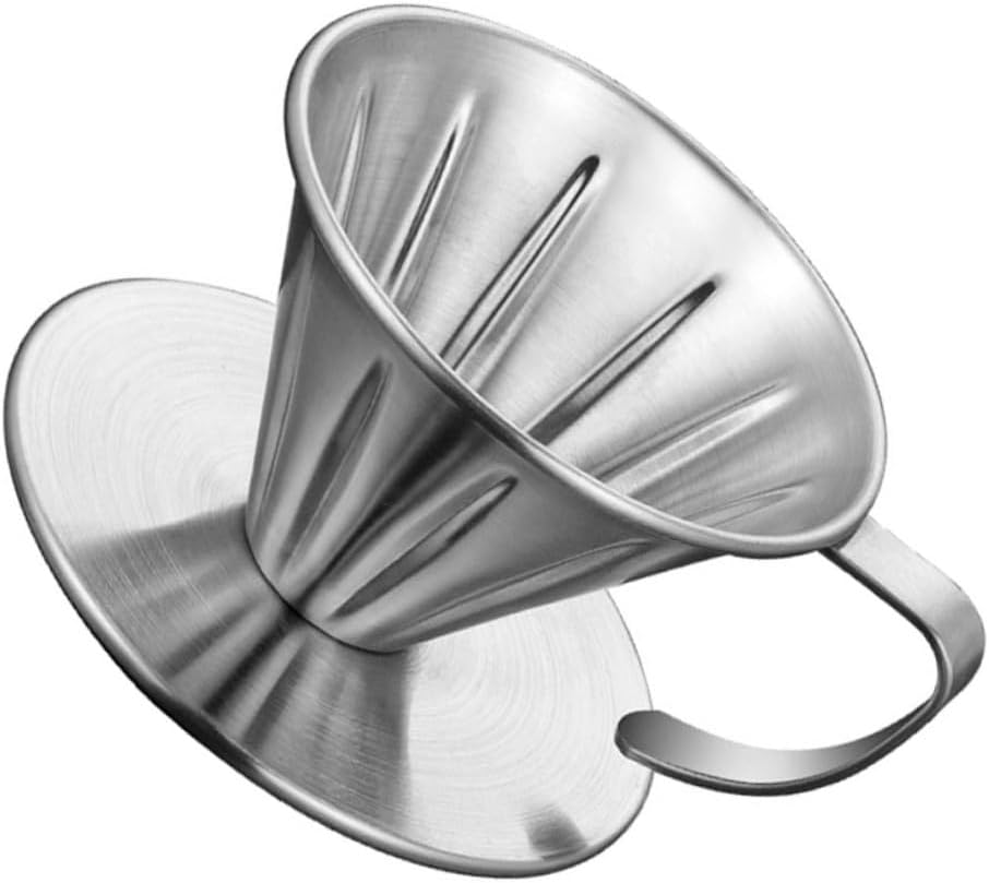 TOBBOMEY Stainless Steel Coffee Filter Coffee Strainer with Handle and Base Tea Making Tool Reusable Drip Filter for Brewing image number 4