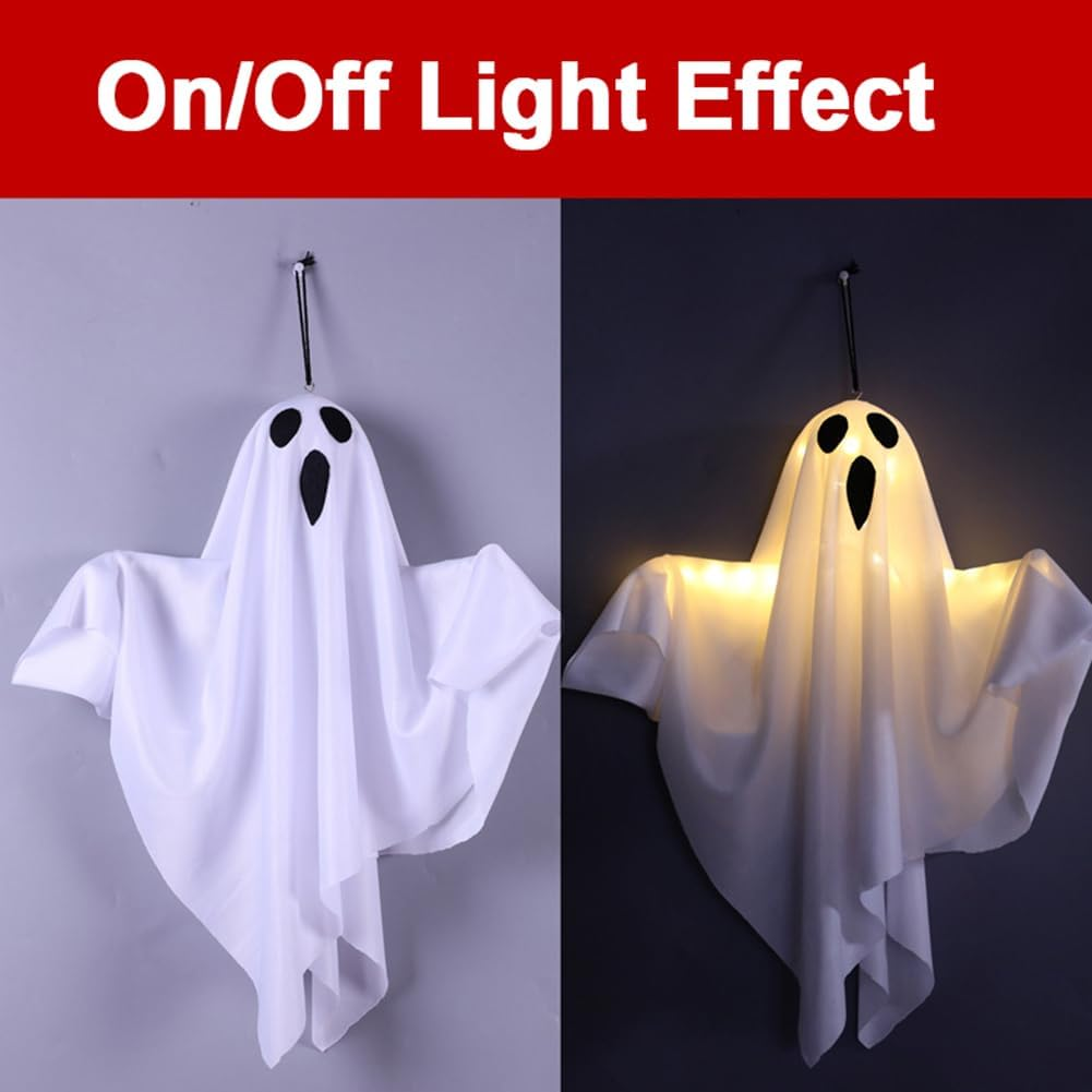 Generic Spooky Ghost Halloween Decor IP65 Waterproof Halloween LED Hanging Ghost Light Halloween Glowing White Ghost for Halloween Garden Home Decor