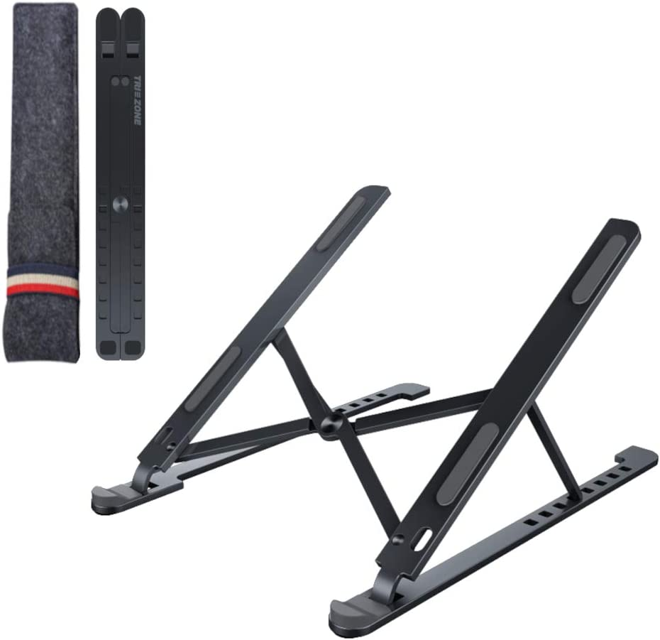 Portable Laptop Stand, Aluminium Alloy Multi-Angle Height Adjustable Tablet Holder, Anti-Slip Foldable Ergonomic Computer Riser Fits Macbook, Ipad, 10-17 Inch Notebook (Grey)