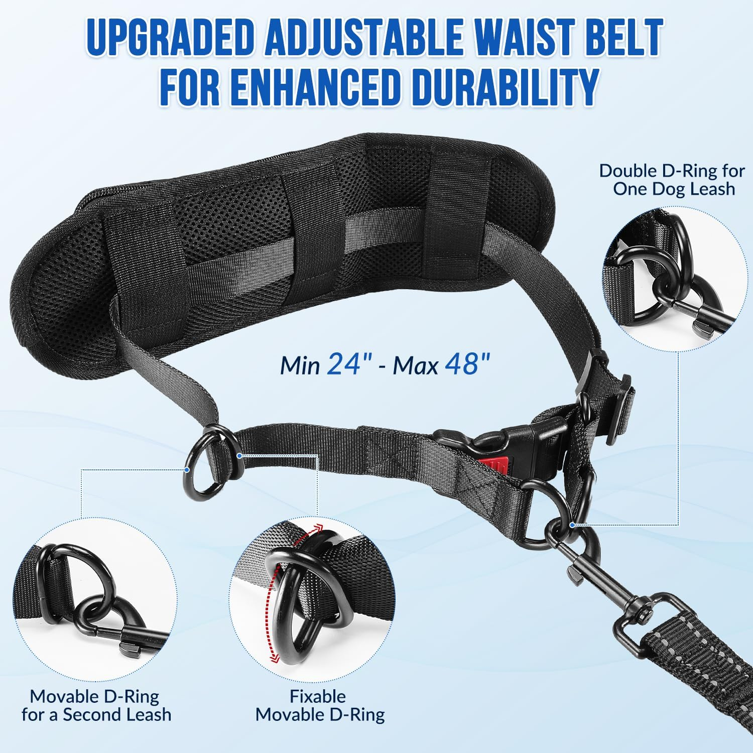 AUTOWT Retractable Hands Free Dog Leash with Pouch, Adjustable Waist Belt Fanny Pack, Reflective Stitching Leash for Running Walking Hiking Jogging Biking (Blue, L) image number 1