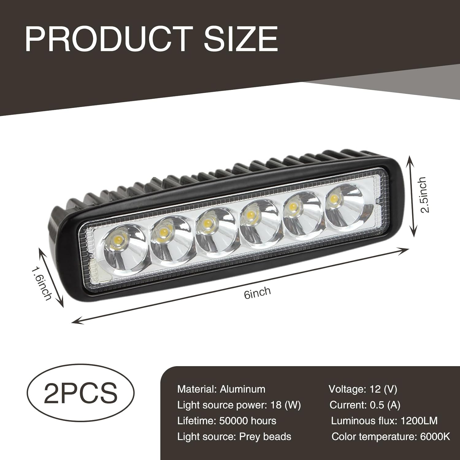 Fluher 2 PCS Car LED Daytime Running Light, 12V 18W 6000K 1200LM IP67 Waterproof Vehicle Auxiliary Light, Cars, Motorcycles, Off-Road Vehicles, Trucks, Forklifts, Boats General (White) image number 1