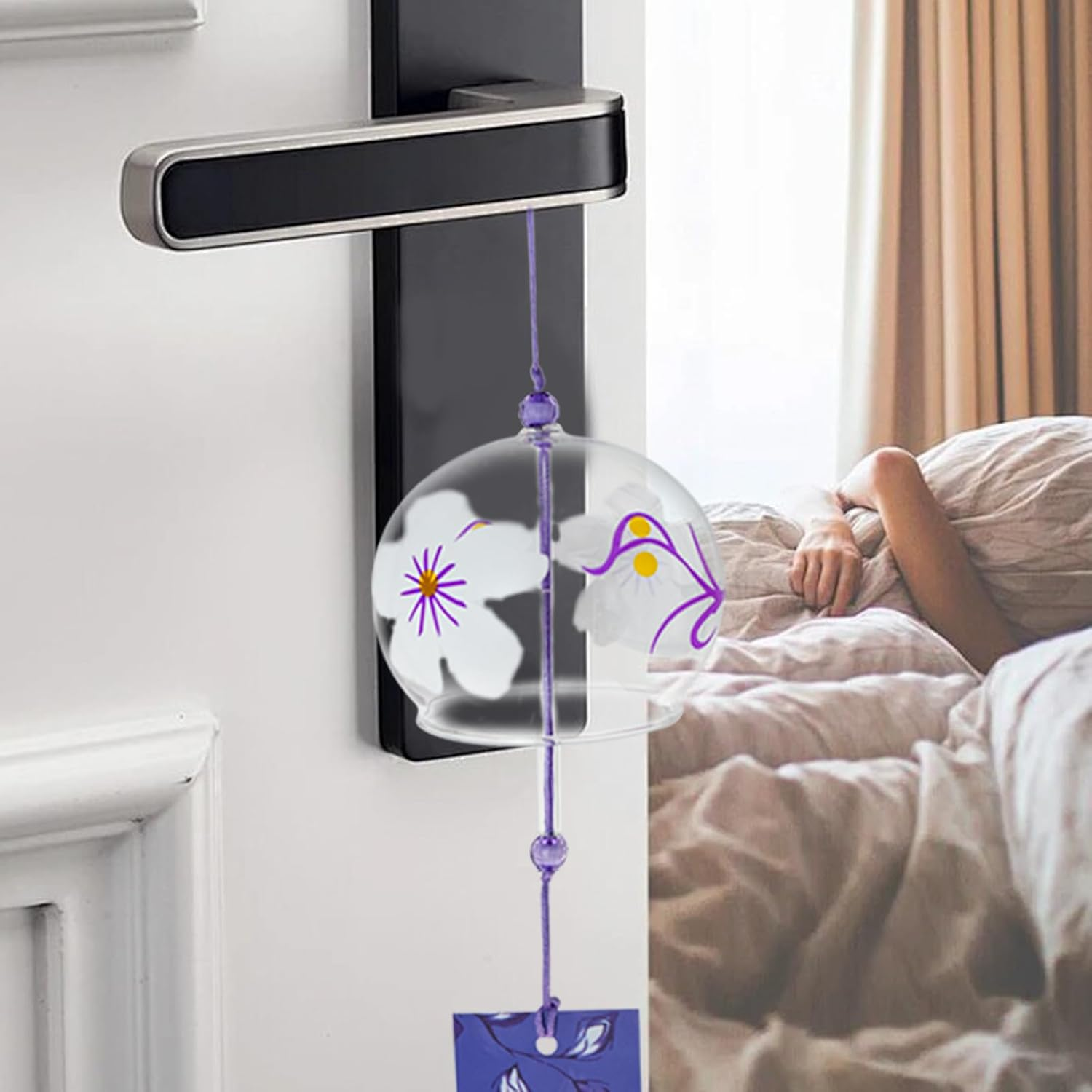 Mrmrkura 4 Pcs Japanese Wind Chimes, Glass Goldfish Wind Chimes with Label for outside Decorative Wind Bells Pendants for Indoor Garden Backyard Home Decor (Sakura) - Sakura image number 5