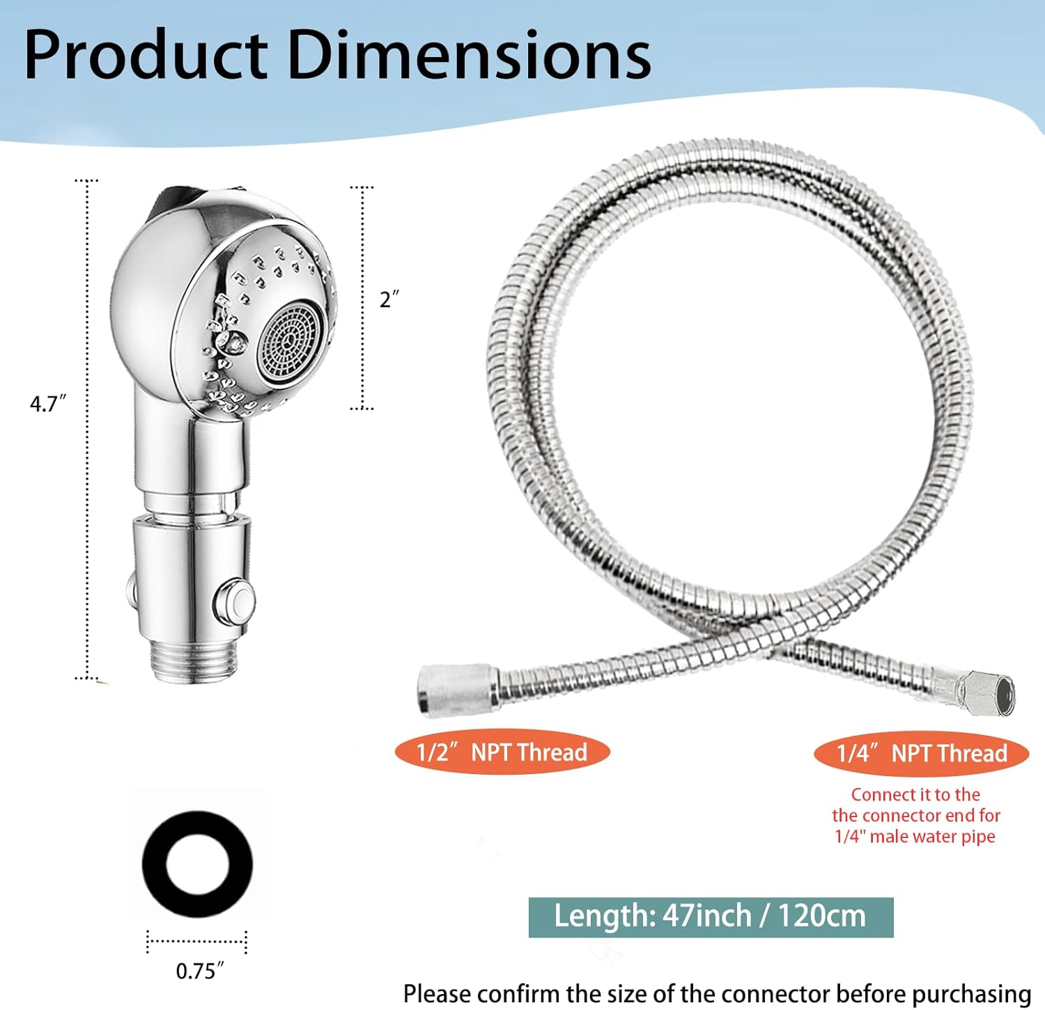 Shampoo Bowl Hose and Sprayer, 1/4&rsquo;&rsquo; Nut Stainless Steel Salon Sink Hose with Spray Head Replacement Part to Attach Shampoo Bowl Faucet Vacuum Breaker, Dual Sprayer Model, One Click Water Stop Button image number 3