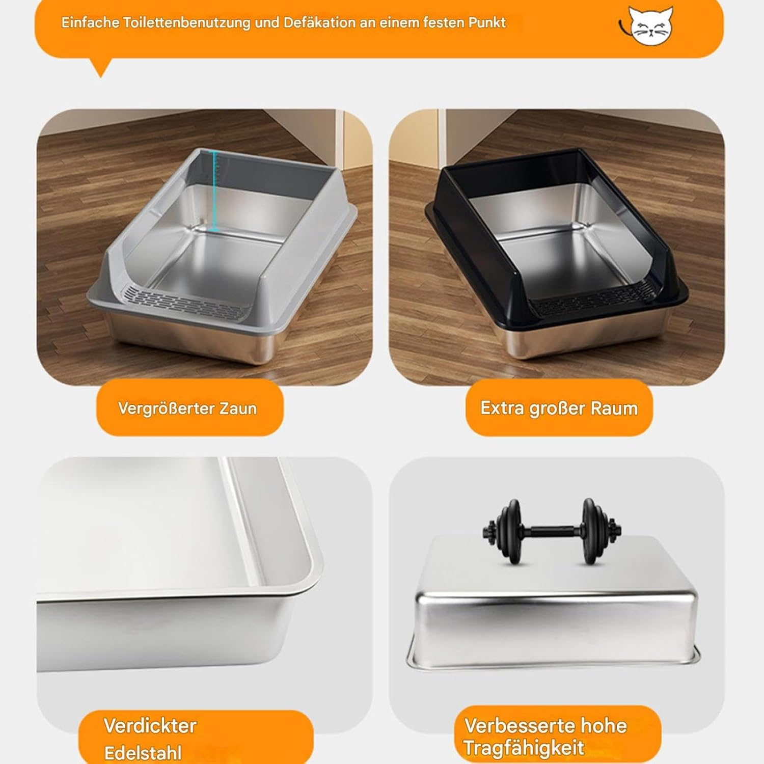 YNPQTDS Cat Litter Tray 40 X 30 X 19 Cm Recessed Semi-Open Cat Litter Tray with Shovel Odour Resistant Cat Litter Tray Stainless Steel for Large Medium Small Cats image number 2