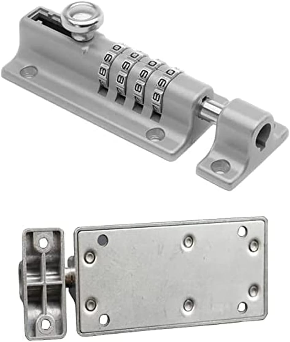 Slide Bolt Door Lock (COMBI4) - 4-Wheel Combination Bolt Door Lock - Weatherproof Die-Cast Housing - Tamper-Proof Sliding Lock - High Security Gate Lock for Home & Garages (Grey-1)
