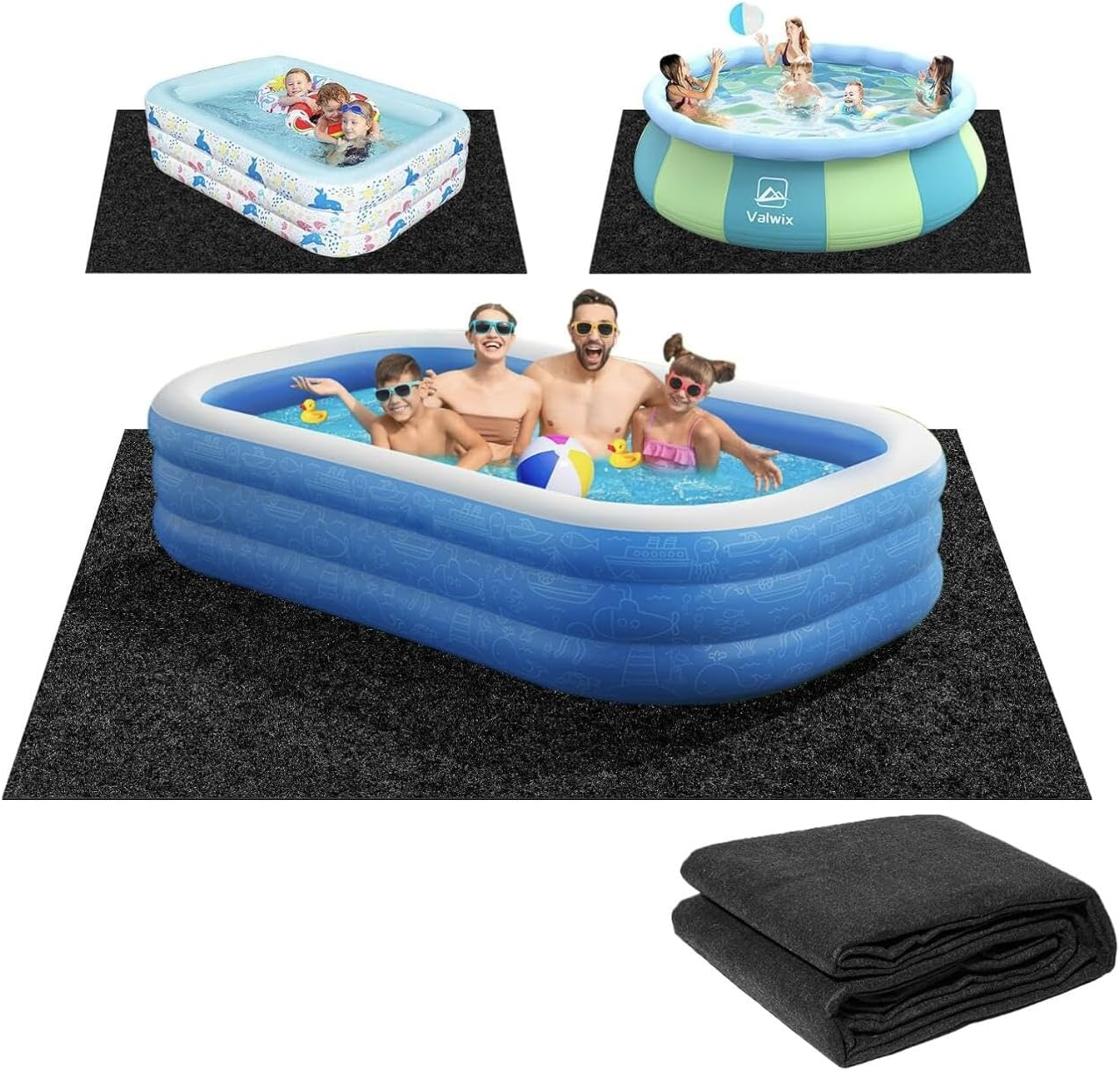 YUET 2.3M*2.3M Square Swimming Pool Pad, Inflatable Hot Tub Mat Outdoor Indoor, Waterproof Slip-Proof Backing, Absorbent Spa Pool Ground Base Flooring Protector Mat image number 3