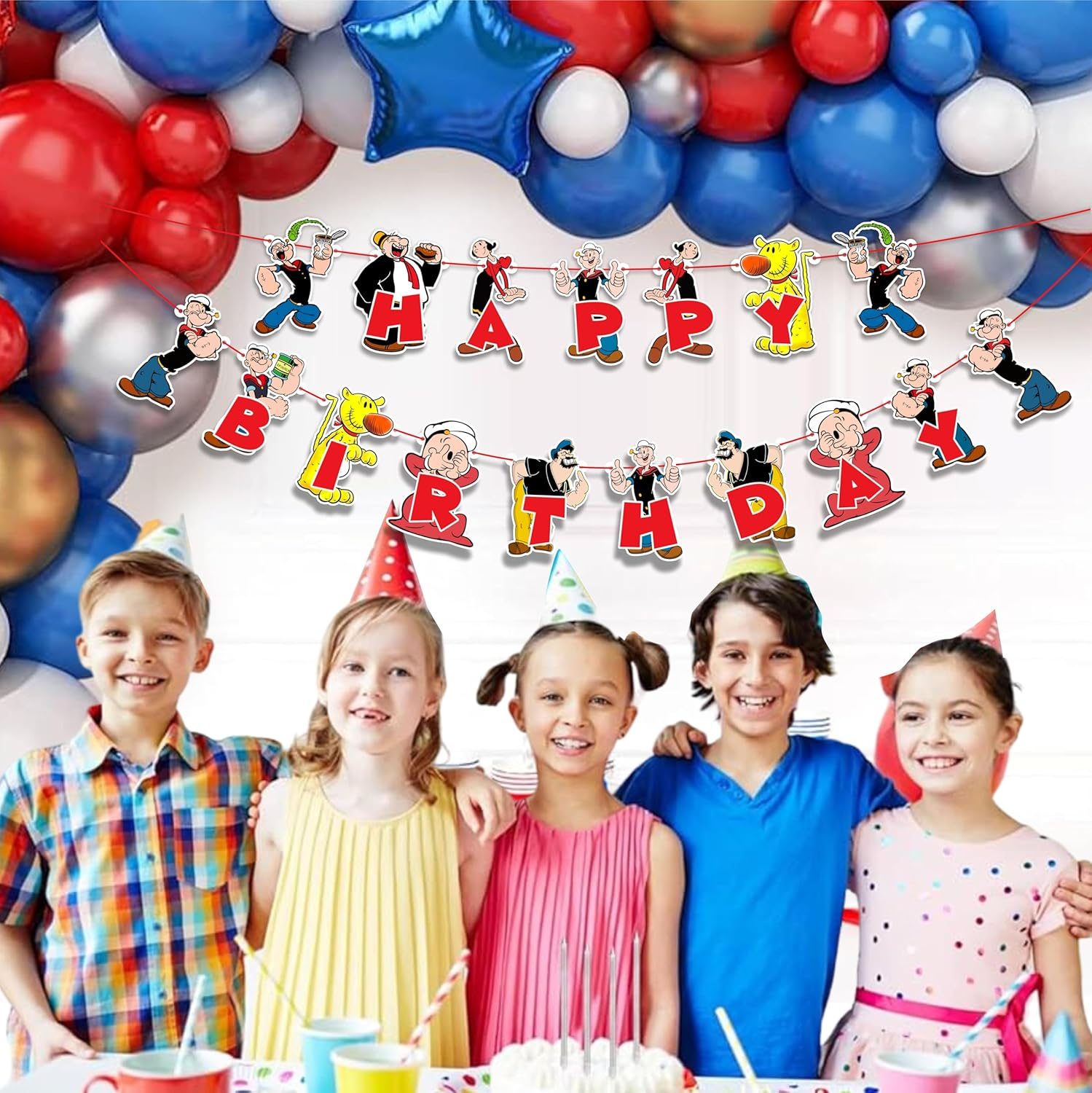 Popye Happy Birthday Banner &ndash; Nautical Sailor Theme Party Decor, Premium Quality, Easy to Hang, Perfect for Kids & Cartoon Fans - Lady And Tramp Happy Birthday Banner image number 6