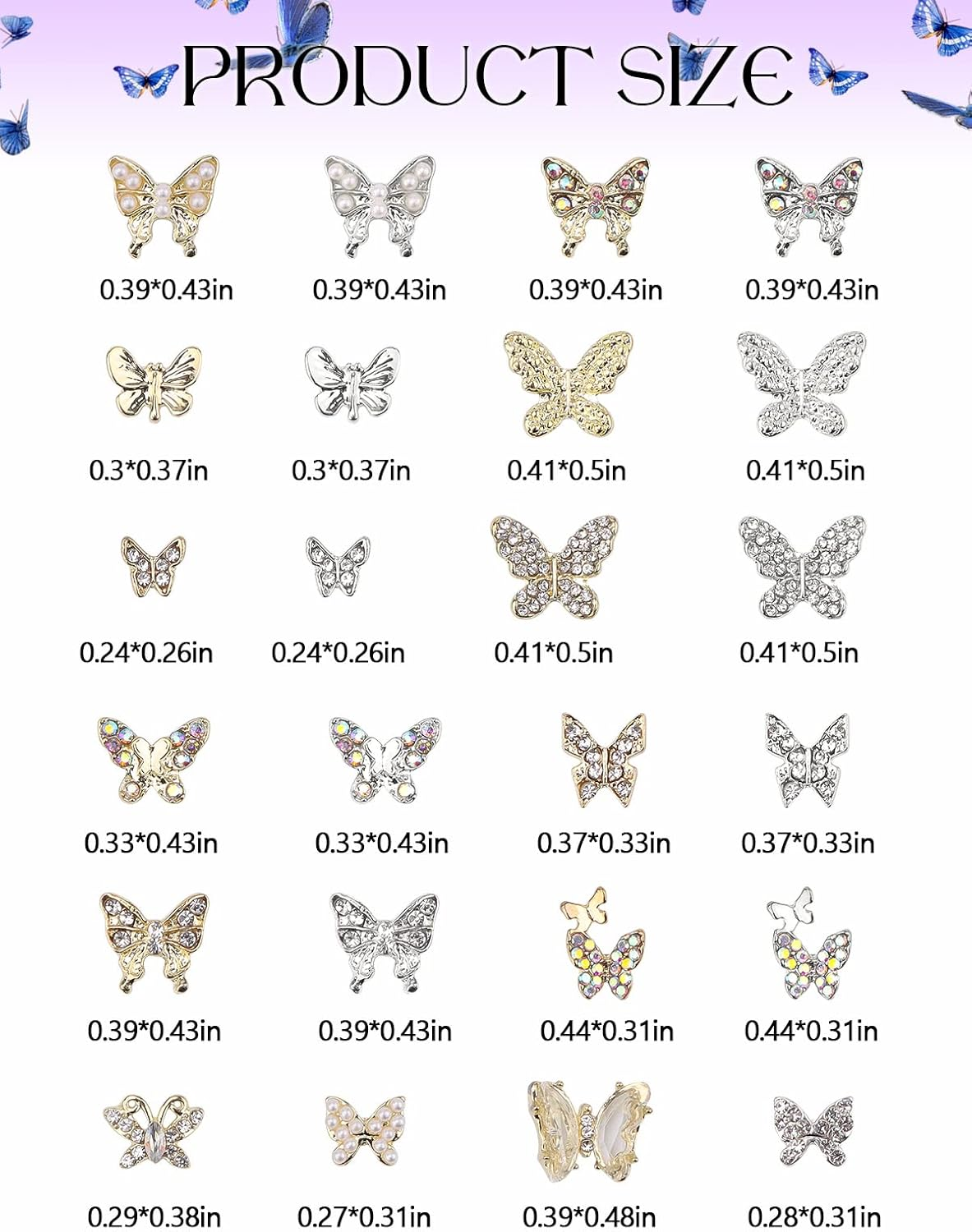 Kalolary 48P Butterfly Nail Rhinestones image number 3