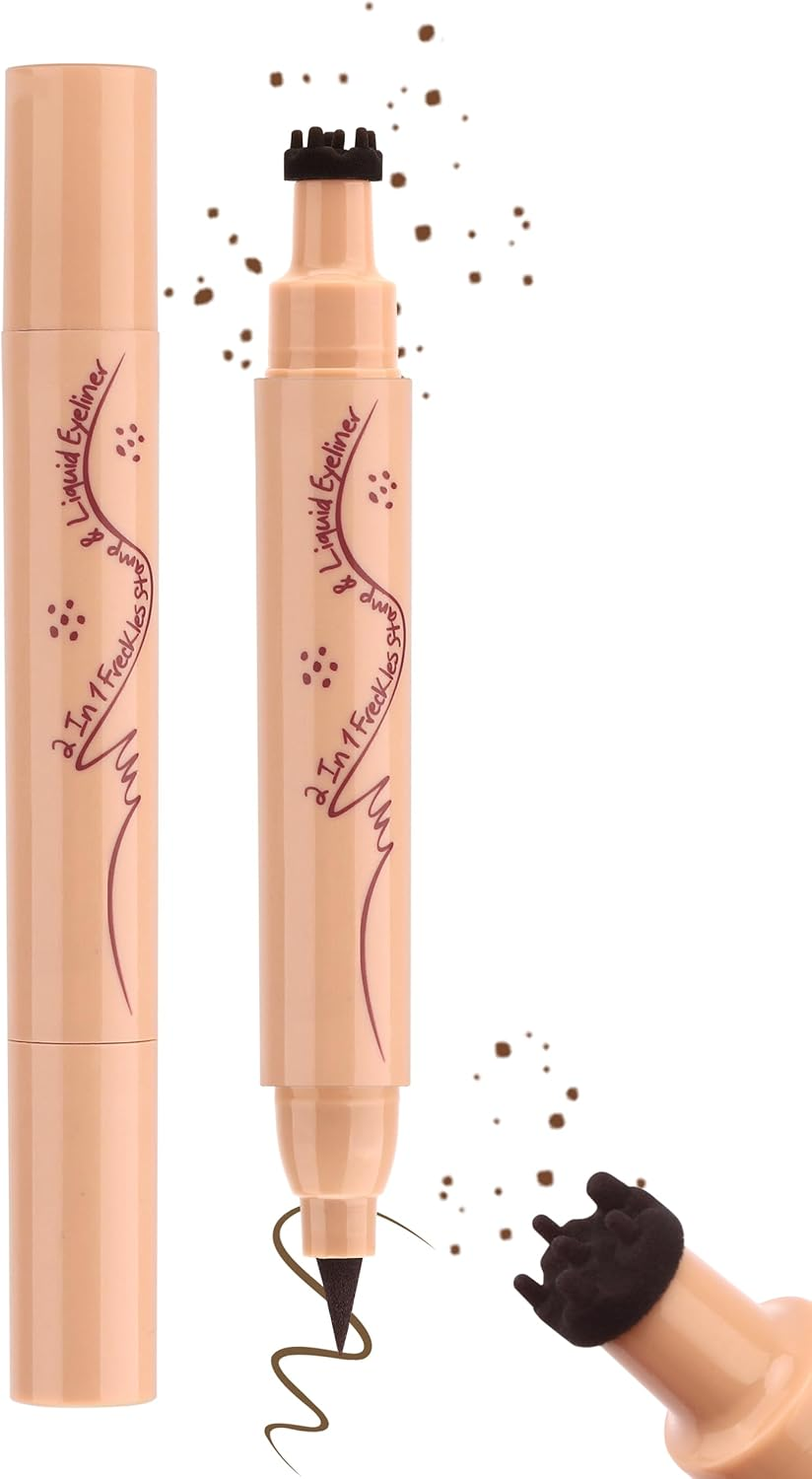 Erinde Eyeliner Freckle Pen, Natural 2 in 1 Liquid Freckle Stamp & Smudge-Proof Liquid Eyeliner, Long Lasting Waterproof Freckles Tattoo Marker, High Pigment Eye Liners #02