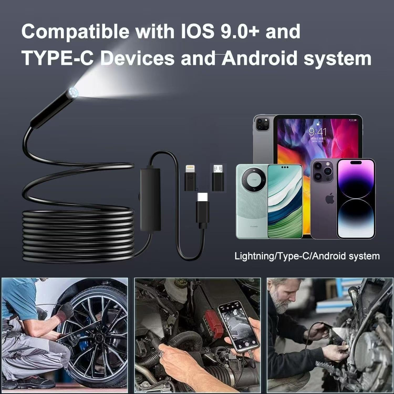 Endoscope Camera with Light, 5M Semi-Rigid Cable Endoscope with Snake-Style, 8Mm 1920P HD Inspection Camera with IP67 Waterproof Rating and 8 Adjustable Leds, Inspection for Ios and Android image number 6