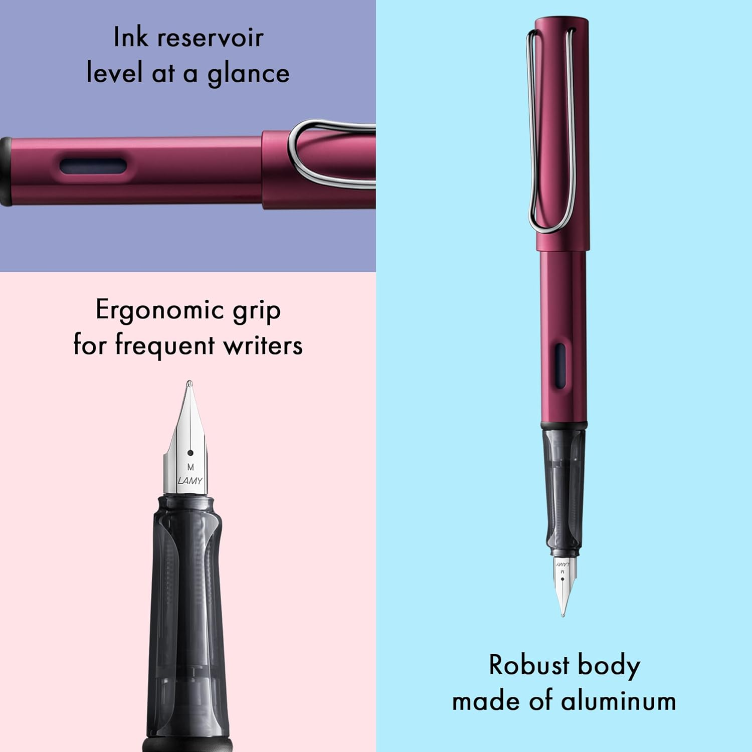 LAMY Al-Star Black Purple - Fountain Pen with Ergonomic Grip & Polished Steel Nib in Size M - Lightweight Aluminum Body - Including LAMY T 10 Blue Cartridge - Right-Handed image number 3