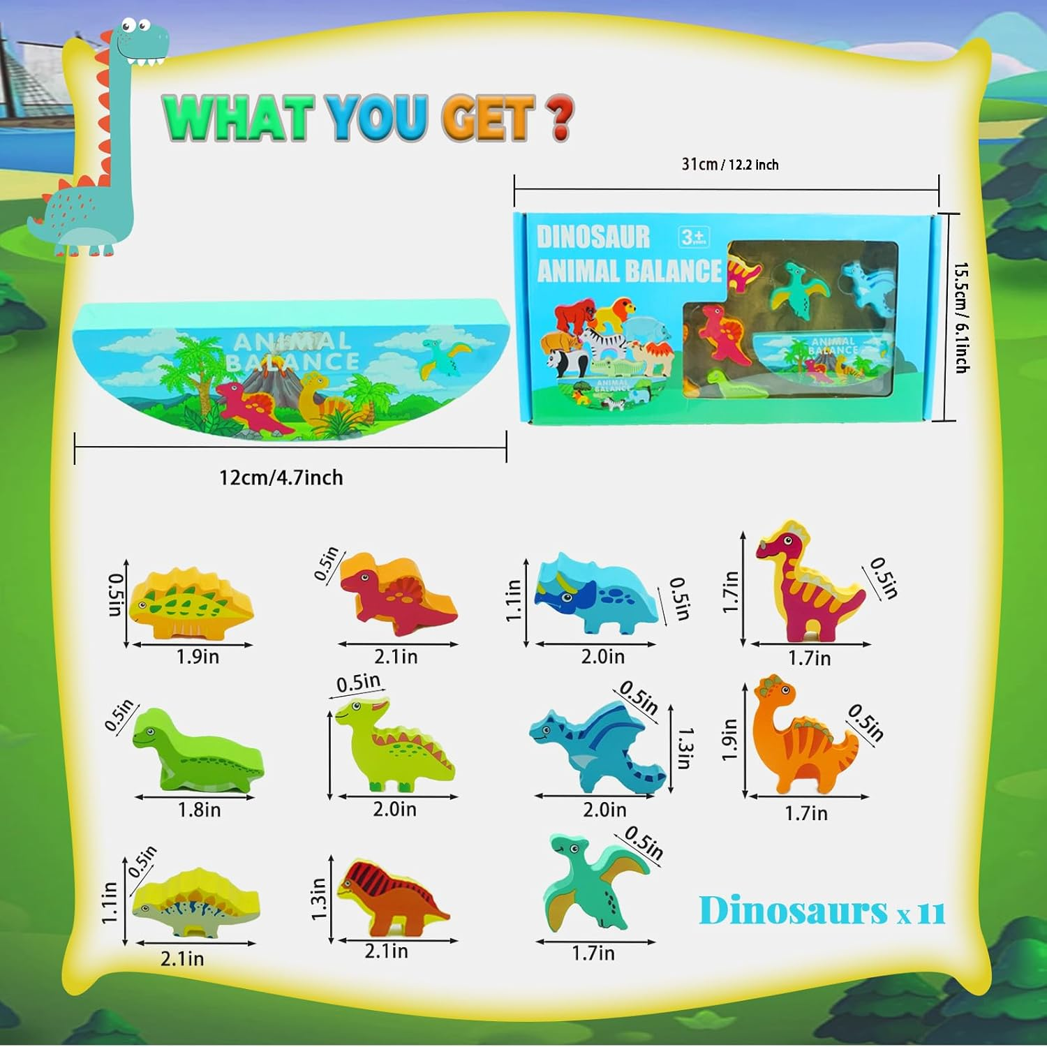 Peeokuo 11Pcs Wooden Stacking Dinosaur Toys, Dinosaur Balance Toys for Kids 3 4 5 6 7 Years Old, Dinosaur Building Blocks Set, Preschool Montessori Toys for Boys and Girls, Birthday Gift Ideas image number 6