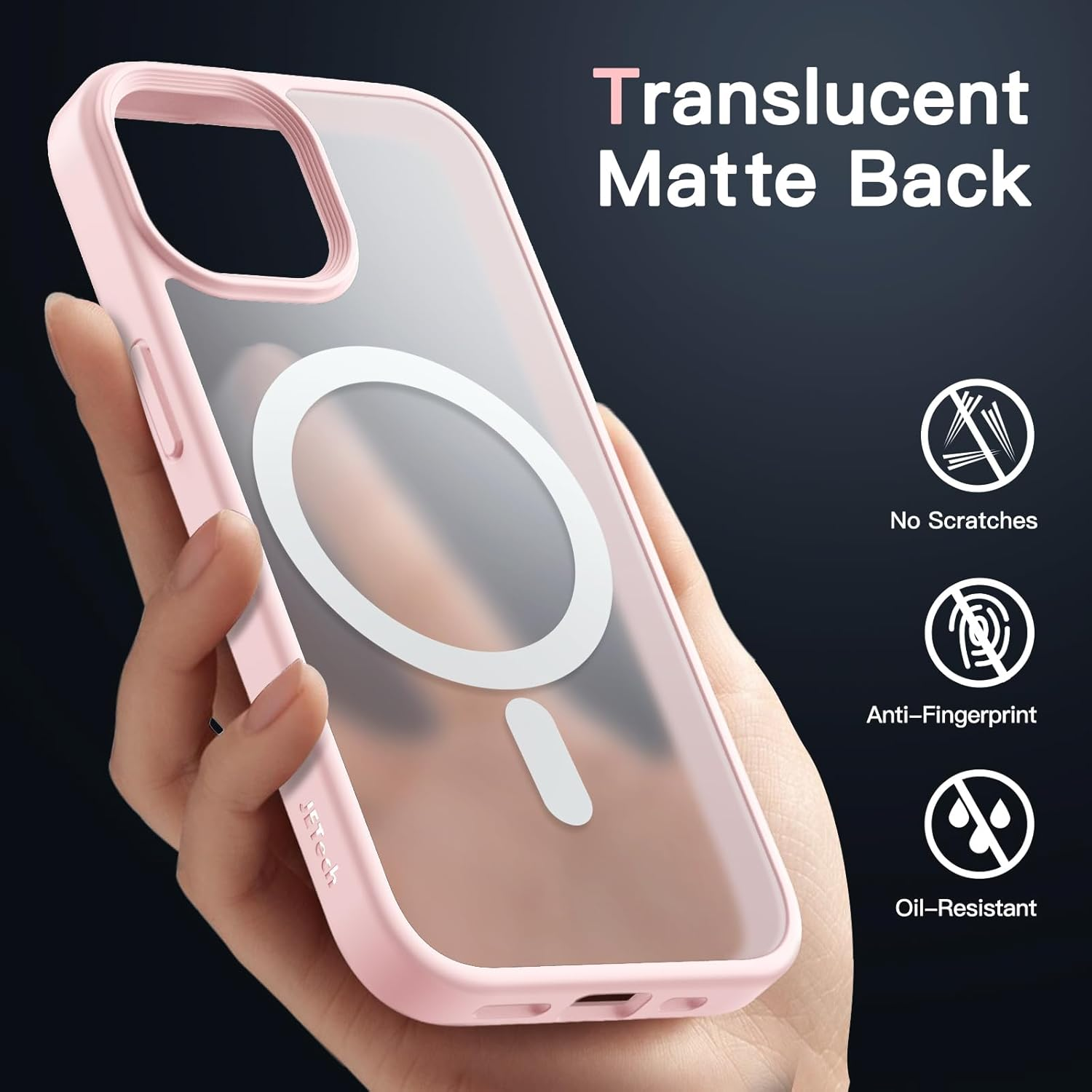 Jetech Magnetic Case for Iphone 15 6.1-Inch Compatible with Magsafe, Translucent Matte Back Slim Shockproof Phone Cover (Pink) image number 4