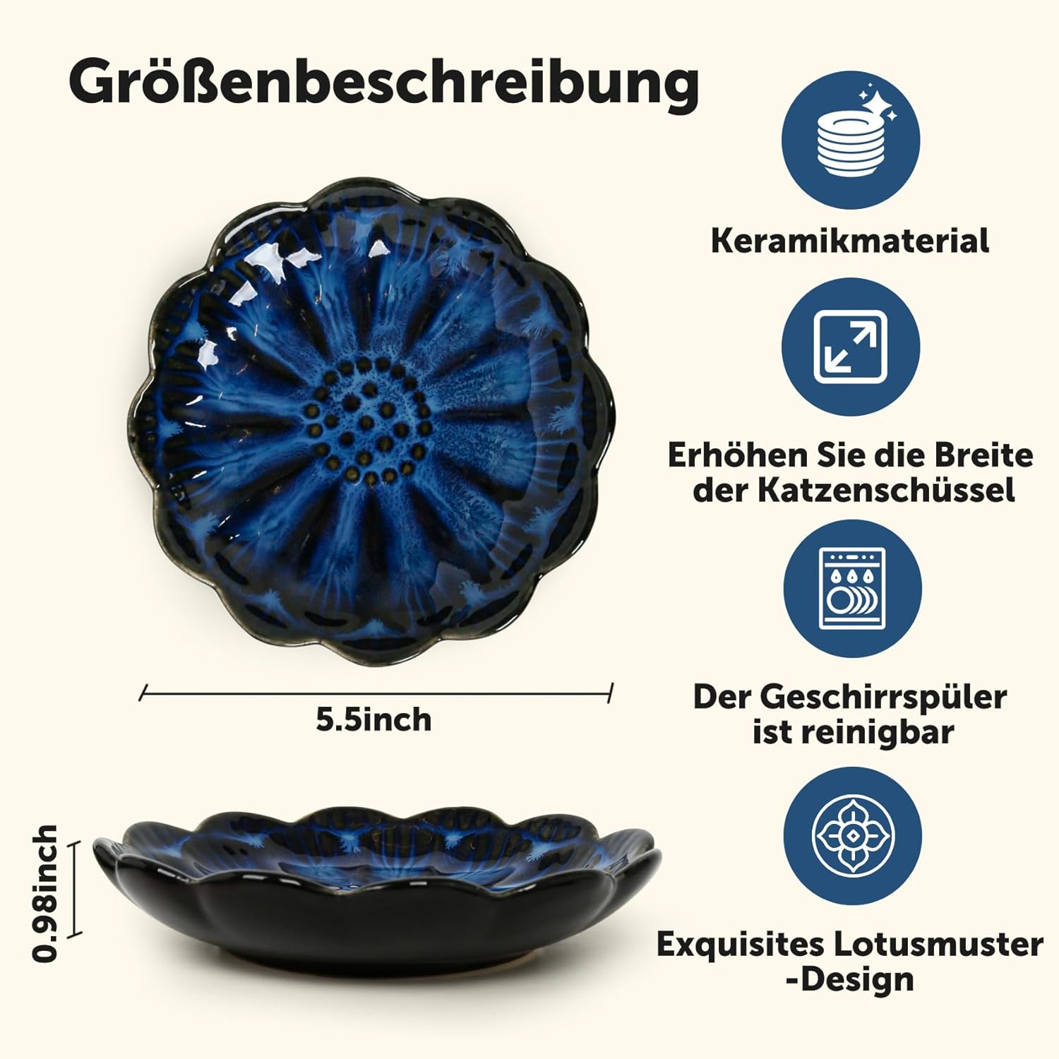 Skrtuan Ceramic Cat Bowl, Pack of 5 Cat Feeding Bowls, Cat Bowls for Kittens and Small Animals, Cat Food Bowl, Flat Feeding Bowl, Cat Bowl Set image number 3