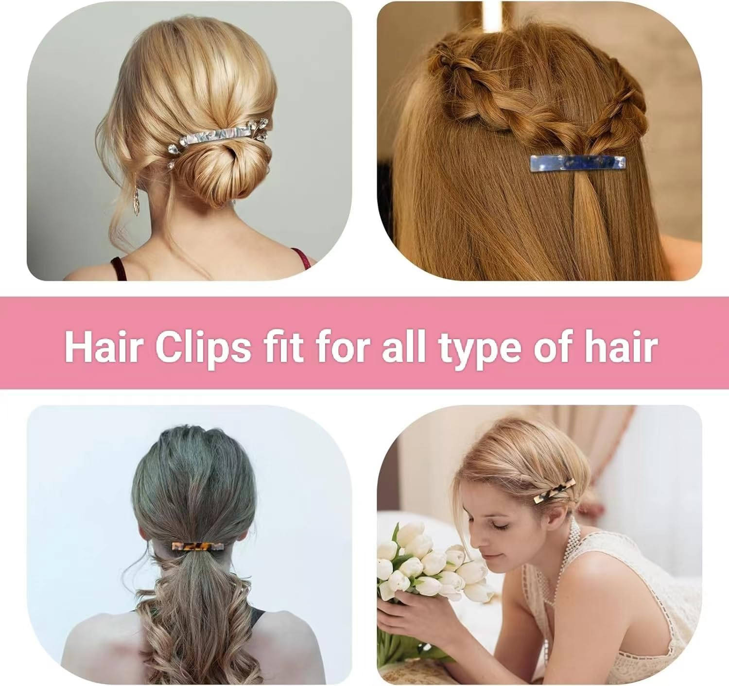 TOOGABBIE 4PCS Elegant Barrette Hair Clips for Women,French Hair Clip Set with Unique Designs, Tortoise Shell Celluloid Rectangle Hair Clips for Any Occasion image number 2