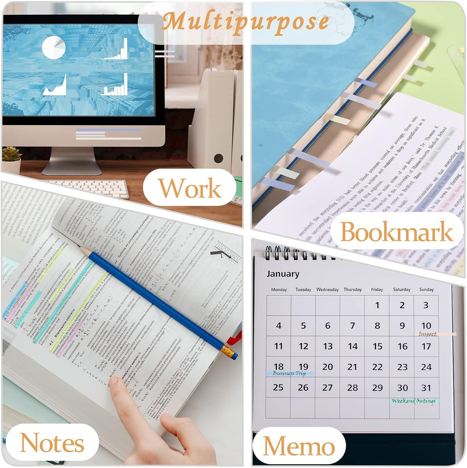 BAYTORY 960Pcs Transparent Highlighter Tape Reusable, Clear Sticky Tabs for Annotating Books, Long Highlighting Strips Page Markers Index Tabs, Sticky Notes Aesthetic Office School Supplies - Bright | Long image number 2