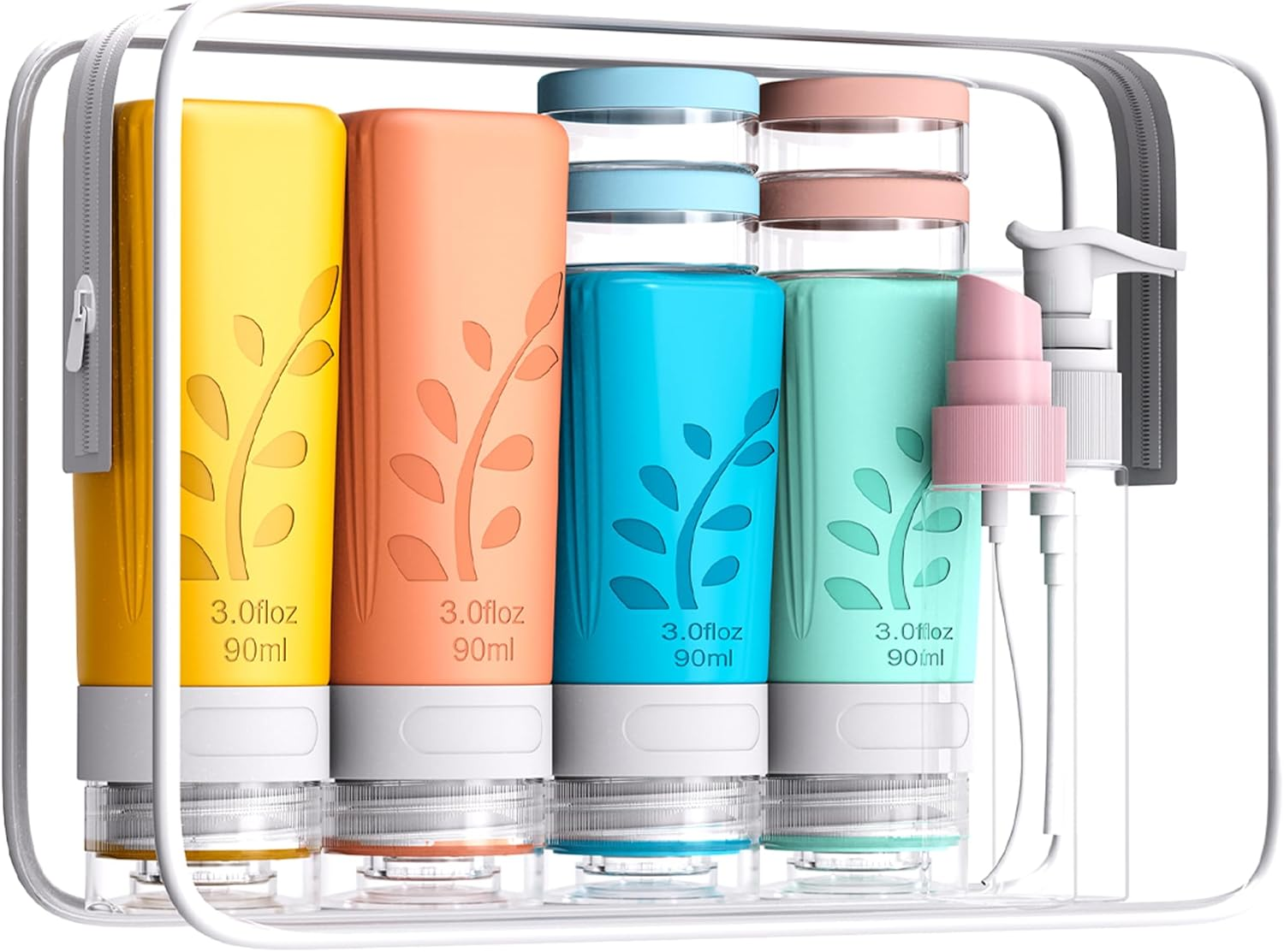 Travel Bottles Set for Toiletries, 18 Pack Travel Essentials Accessories Toiletries Set, Leak Proof Squeezable Silicone Containers with Labels for Shampoo, Conditioner Lotion Soap (Grey Pack)