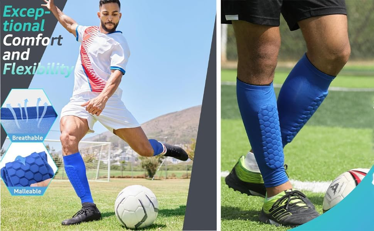 2Pack Soccer Shin Guards Shin Pads,Igugig Calf Compression Sleeve with Honeycomb Pads, Support for Shin Splint Baseball Boxing Kickboxing- 1 Pair image number 2