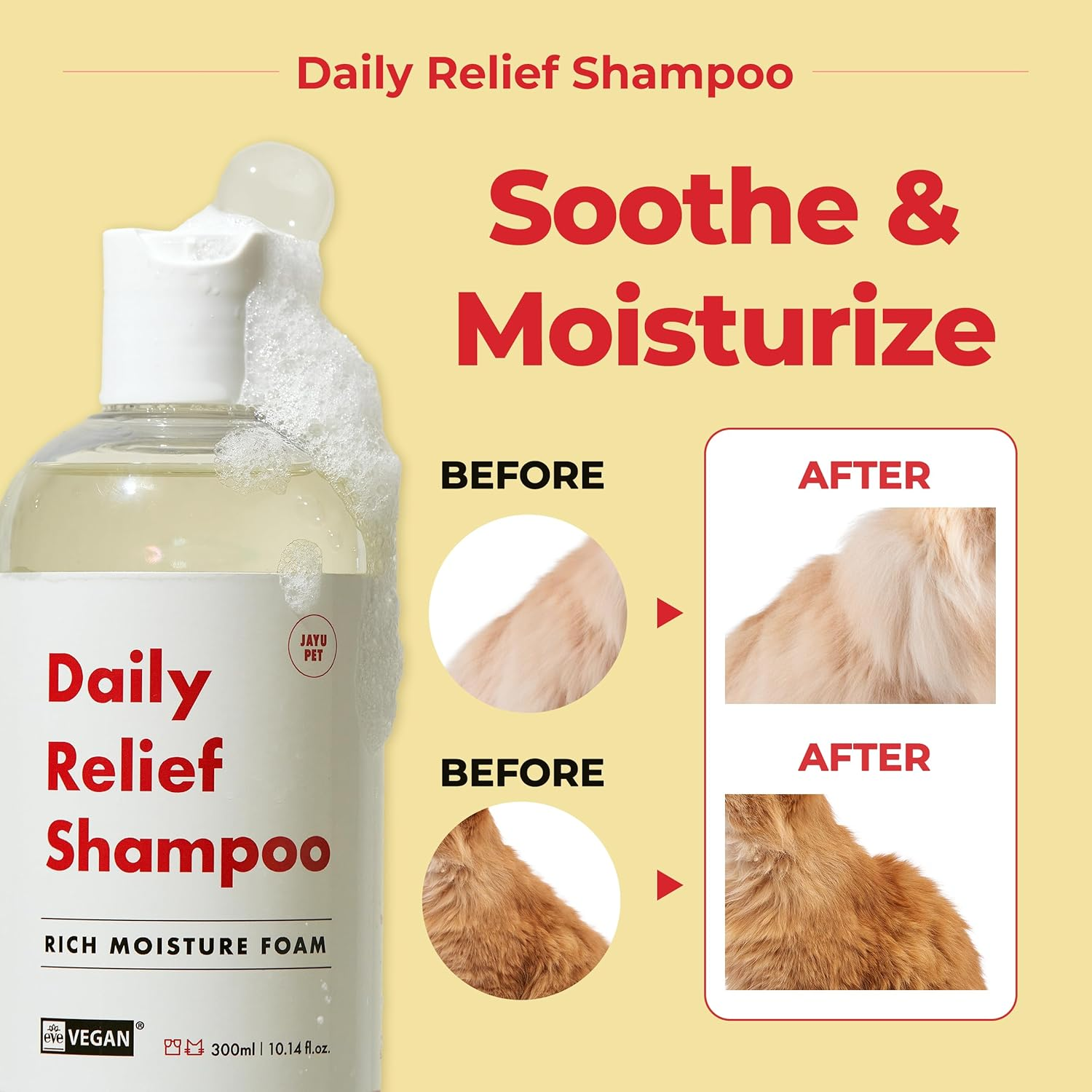 JAYU PET Daily Relief Shampoo - Vet Approved for Itchy Sensitive Skin, Natural Ingredients for Allergies. Moisturizing, Deodorizes Smelly Dogs, Best Odor Eliminating Dog Shampoo (300Ml/10.1Oz)