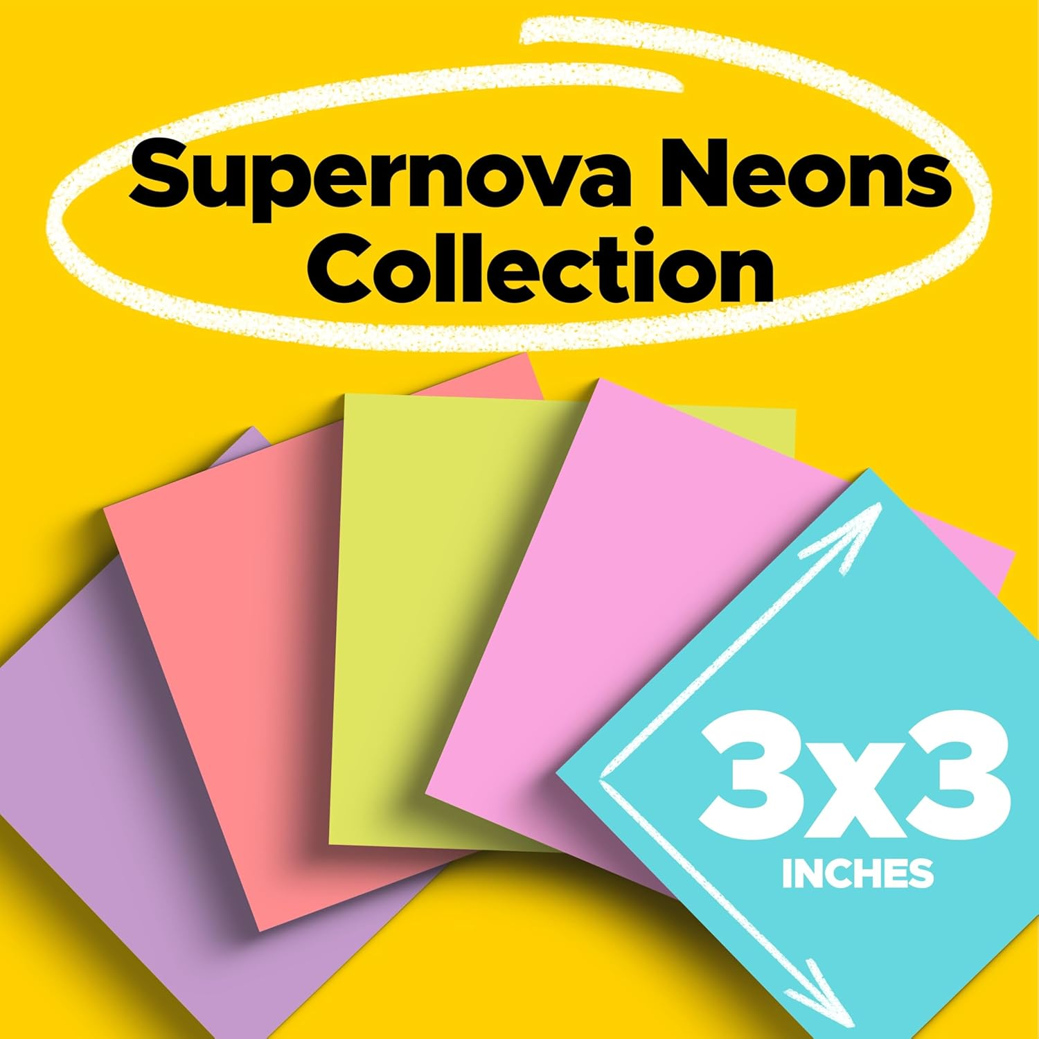 Post-It Super Sticky Notes, 76.2 Mm X 76.2 Mm, 24 Pads, 2X the Sticking Power, Supernova Neons, Bright Colors, Recyclable - Bali Collection image number 2