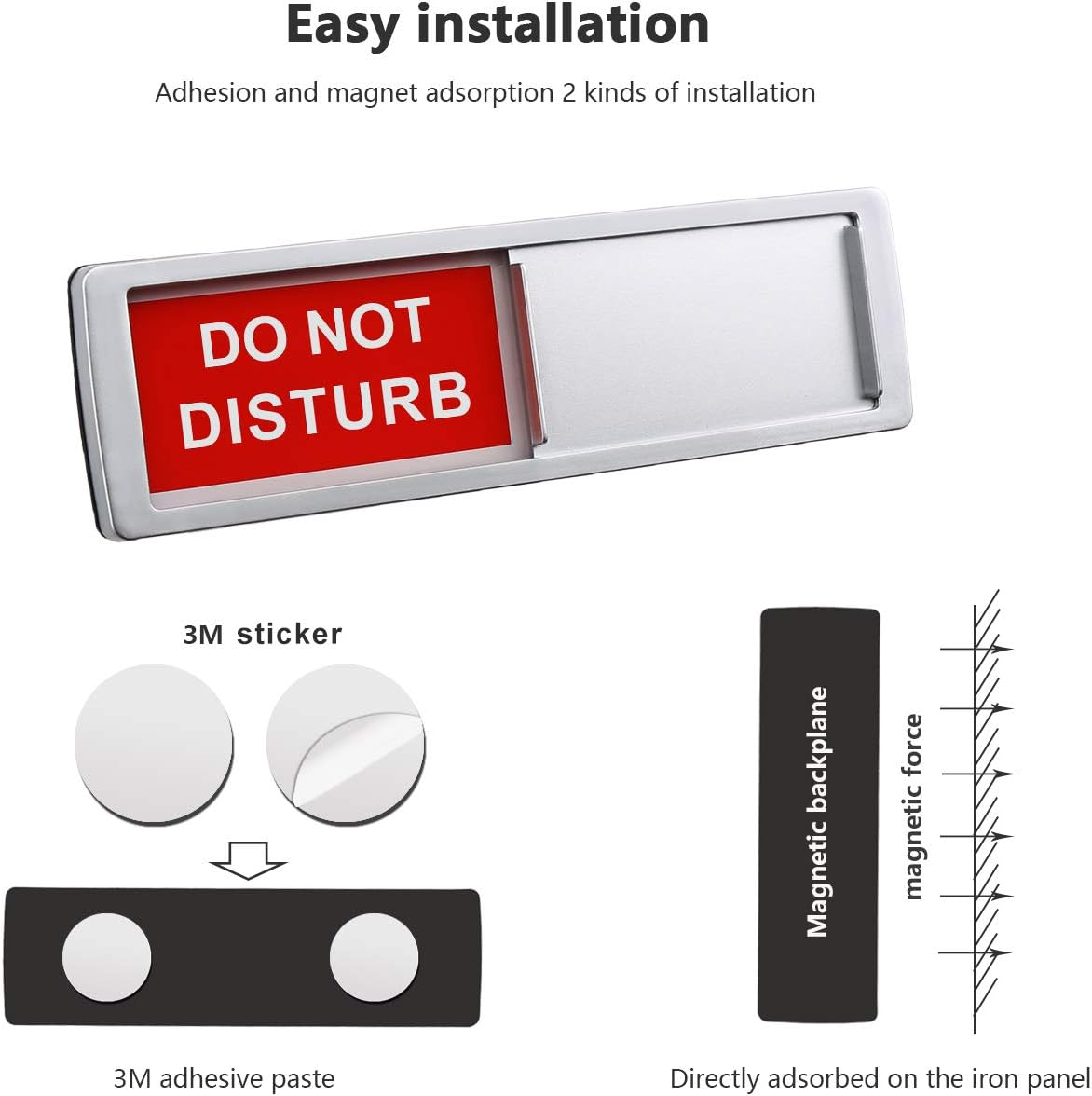 Magnetic Do Not Disturb Sign,Please Knock for Home Office Restroom Conference Hospital, Non-Scratch Magnetic Slider Door Indicator Signs, 7'' X 2'' - Silver image number 4