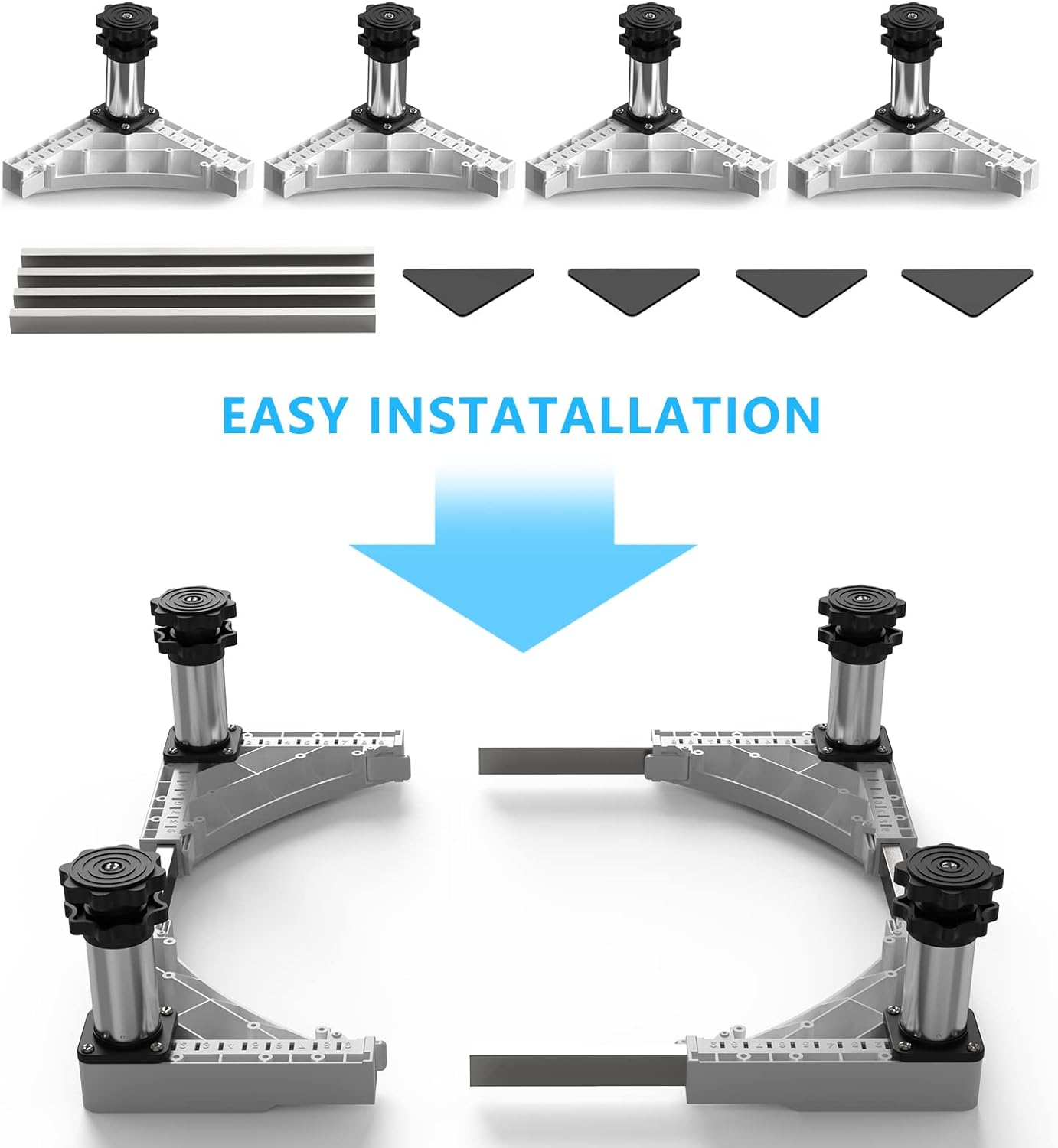 DEWEL Washing Machine Base Bear Load 350Kg Adjustable Washing Machine Base for Fridge Dryer Freezer Length 43-57Cm, Height 15-22Cm image number 2