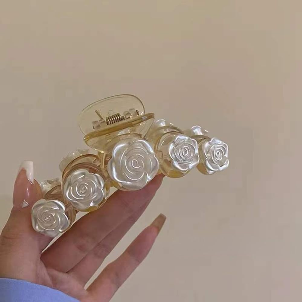 Hair Clips Flower Hair Clips Hair Accessories for Women Girls Women Kids 1 Piece Fashion Hair Claw Wedding Hair Styling Tools for Party Wedding Daily Training Beige image number 3