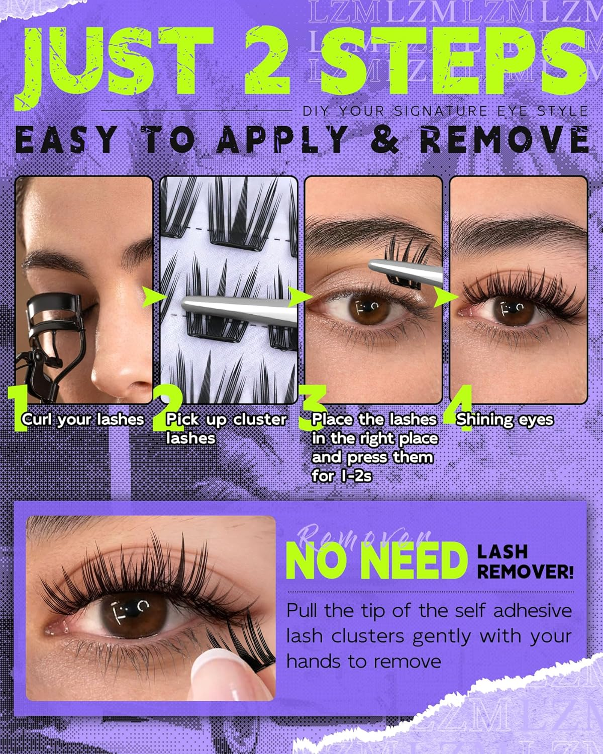 LZM Pre Glued Manga Lash Clusters Self Adhesive Eyelashes Clusters Press on Individual Lashes Anime Style DIY Eyelash Extensions with Tweezers, No Glue Needed, Easy to Apply, Thin Band
