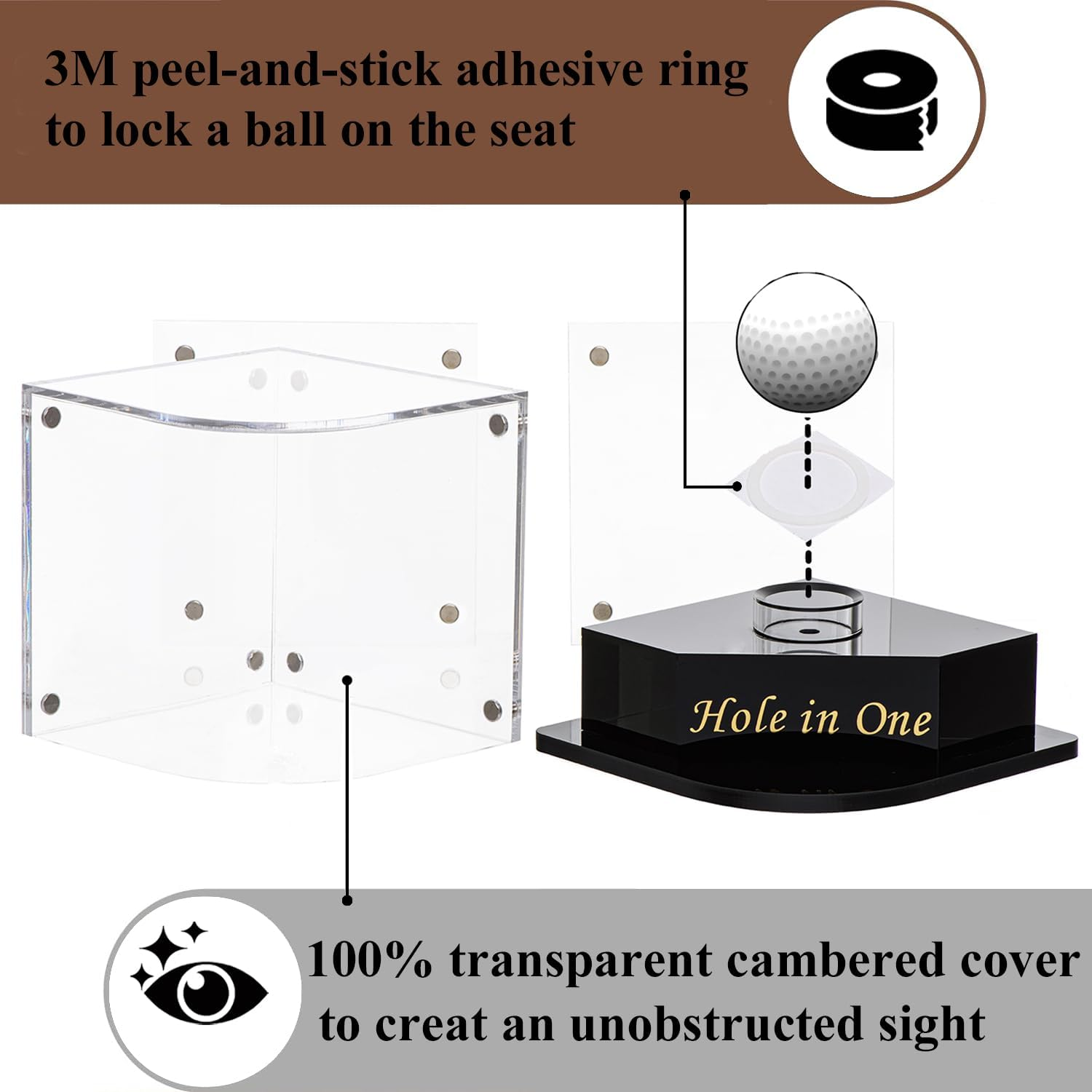 Hole-In-One Golf Ball Display Case W/ 2X Background Frames & Pencil Holder|3-In-1 Golf Ball Holder & Memorabilia Storage Box|Adhesives Included image number 5