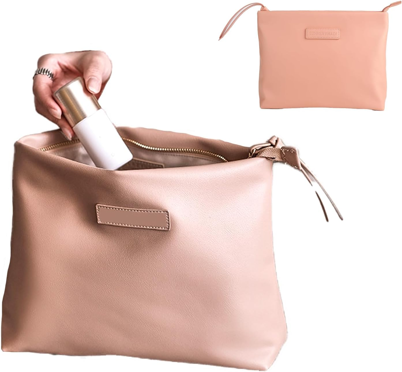 DDPOND Creamy Puffer Large Capacity Travel Cosmetic Bag for Women Skincare Care with Compartments White Makeup Bag (Black)