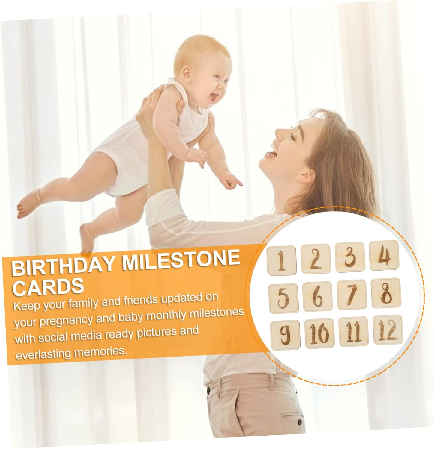12Pcs Milestone Cards Growth Recording Discs for Newborn Photography Durable Props for Celebrating Important Milestones and Shower - Khaki image number 2