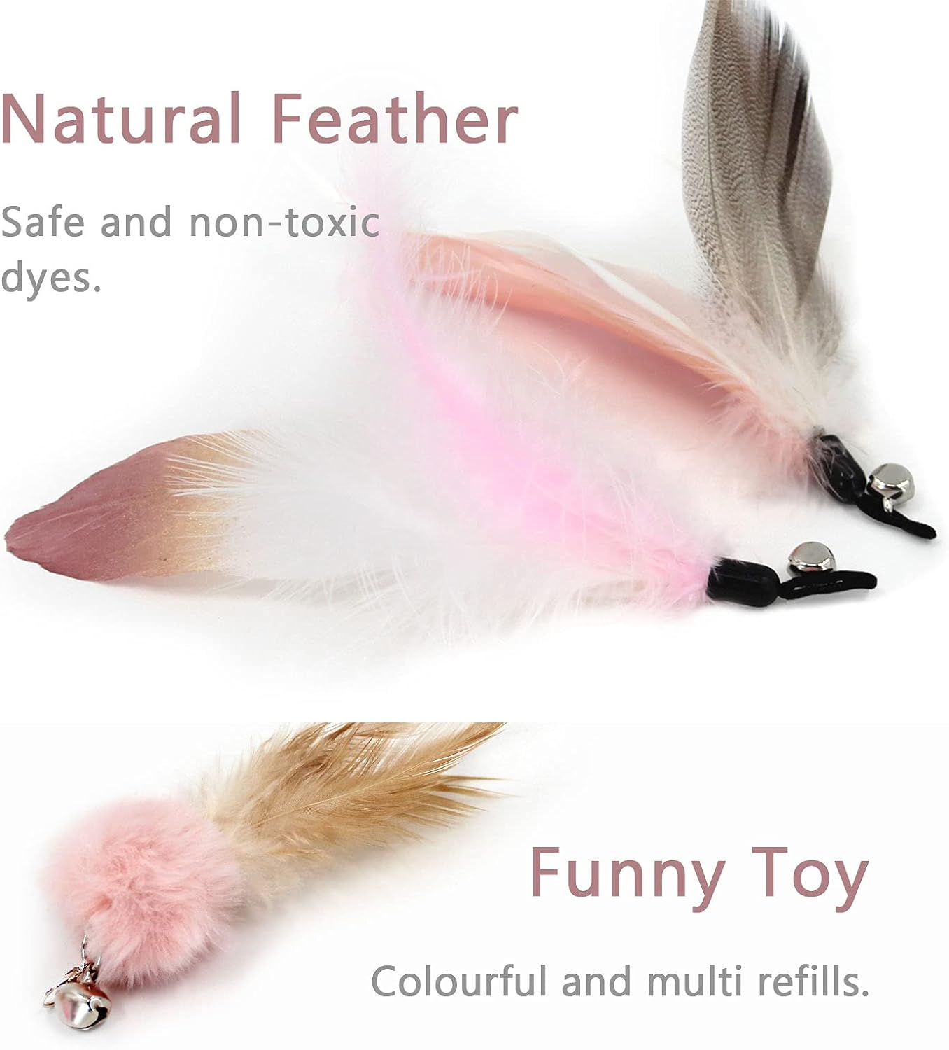 SONGWAY Interactive Cat Toy Feather - Cat Toy Set with Retractable Rods, Feather Rod Cat Toy with 6 Pieces Replacement Feathers with Bells, Feather Rod Cats, Pink image number 1