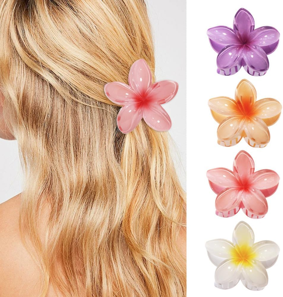 ZSPERKLA Pack of 4 Flower Hair Clips for Thick Thin Hair, Cute Acrylic Hair Clips, Non-Slip Large Hair Clips, Hair Styling Accessories for Women and Girls image number 6