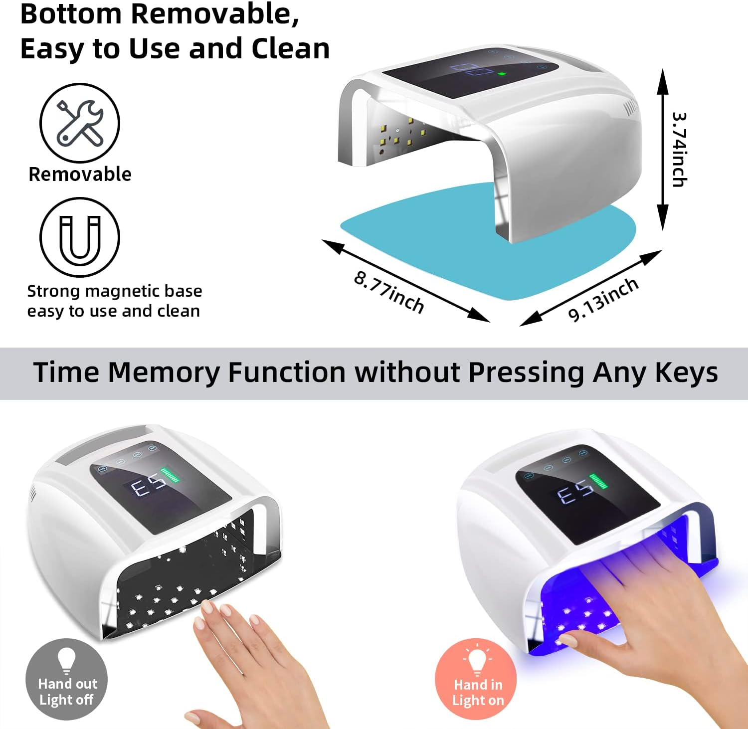 SUNYDOO 96W Rechargeable UV LED Nail Lamp,Cordless Nail Dryer with Removable Stainless Steel Bottom,Professional Curing Lamp for Fingernail and Toenail, Auto Sensor & Quick Dry Nail Machine (White) image number 1