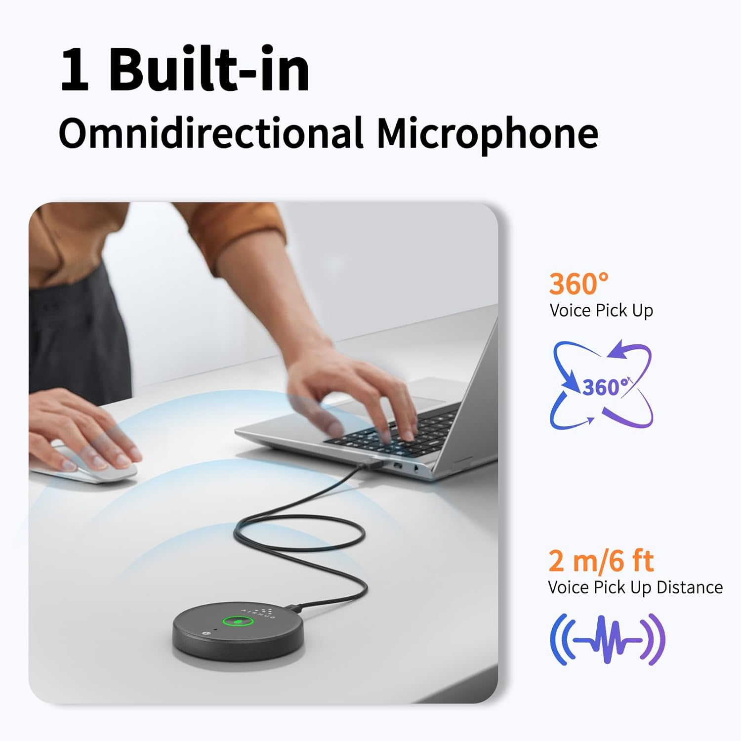 AIRHUG USB Microphone No Speaker,Desktop Computer Mic, Mute Button with LED Indicator,Ai Noise Reduction,Plug & Play Omnidirectional Condenser PC Laptop Mics,For Online Calls/Class/Recording Video image number 3